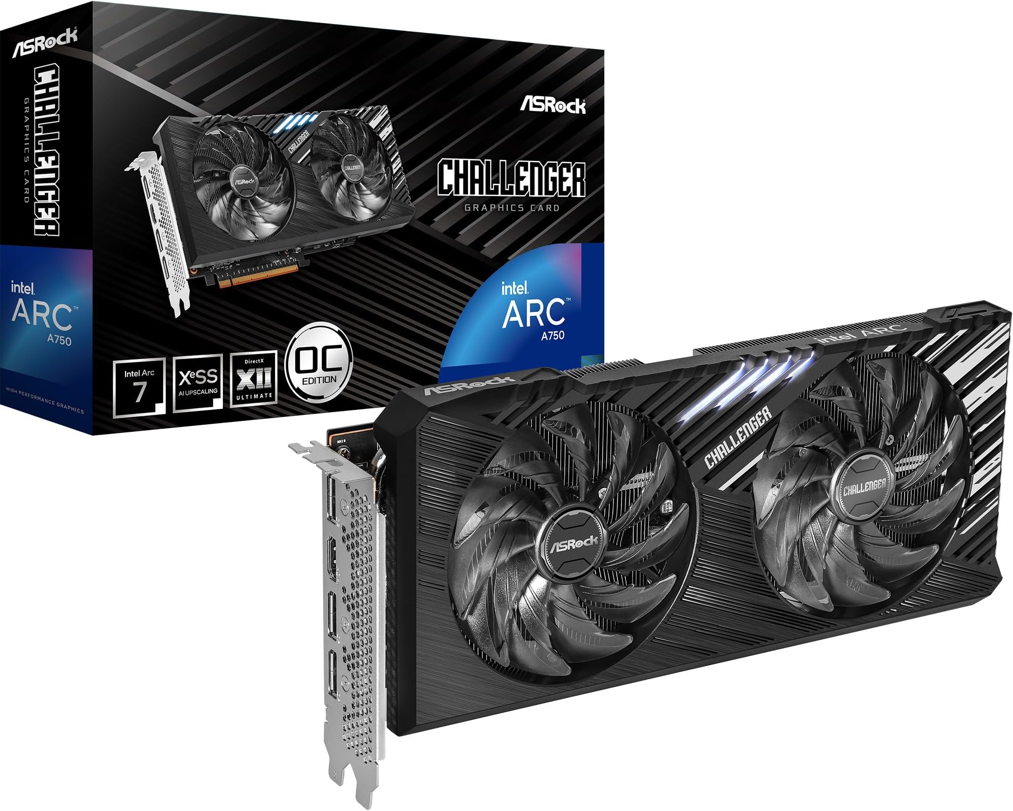 ASRock Intel Arc A750 Challenger SE 8GB OC 16 Gbps 256 bit GDDR6 7680 x 4320 Dual Fan 0dB Silent Cooling Video Graphics Card 650W