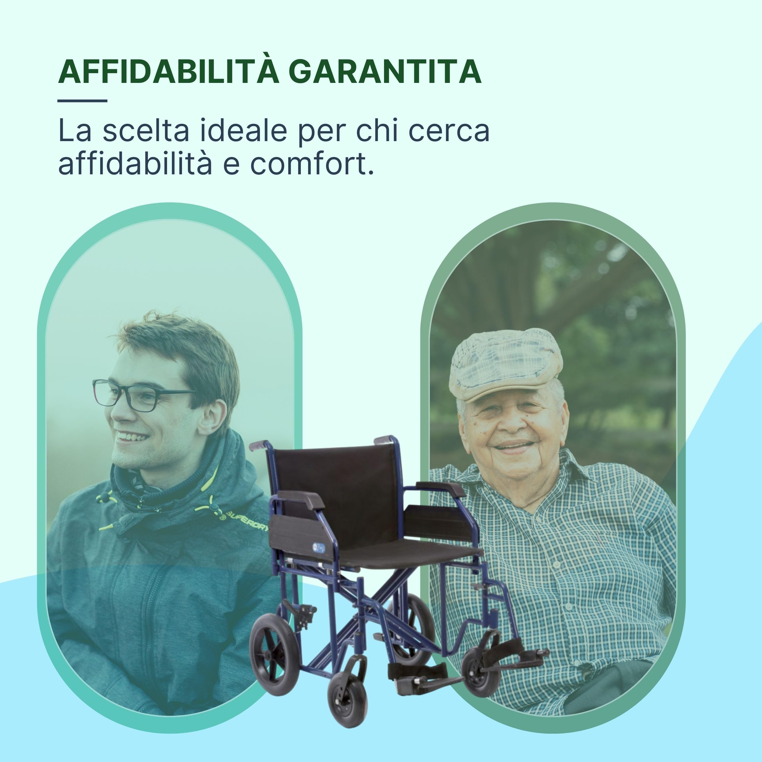 Sedia a Rotelle Bariatrica da Transito, Seduta 55 cm, Blu | Carrozzina per Disabili in Acciaio Pieghevole, Portata Massima 200 kg