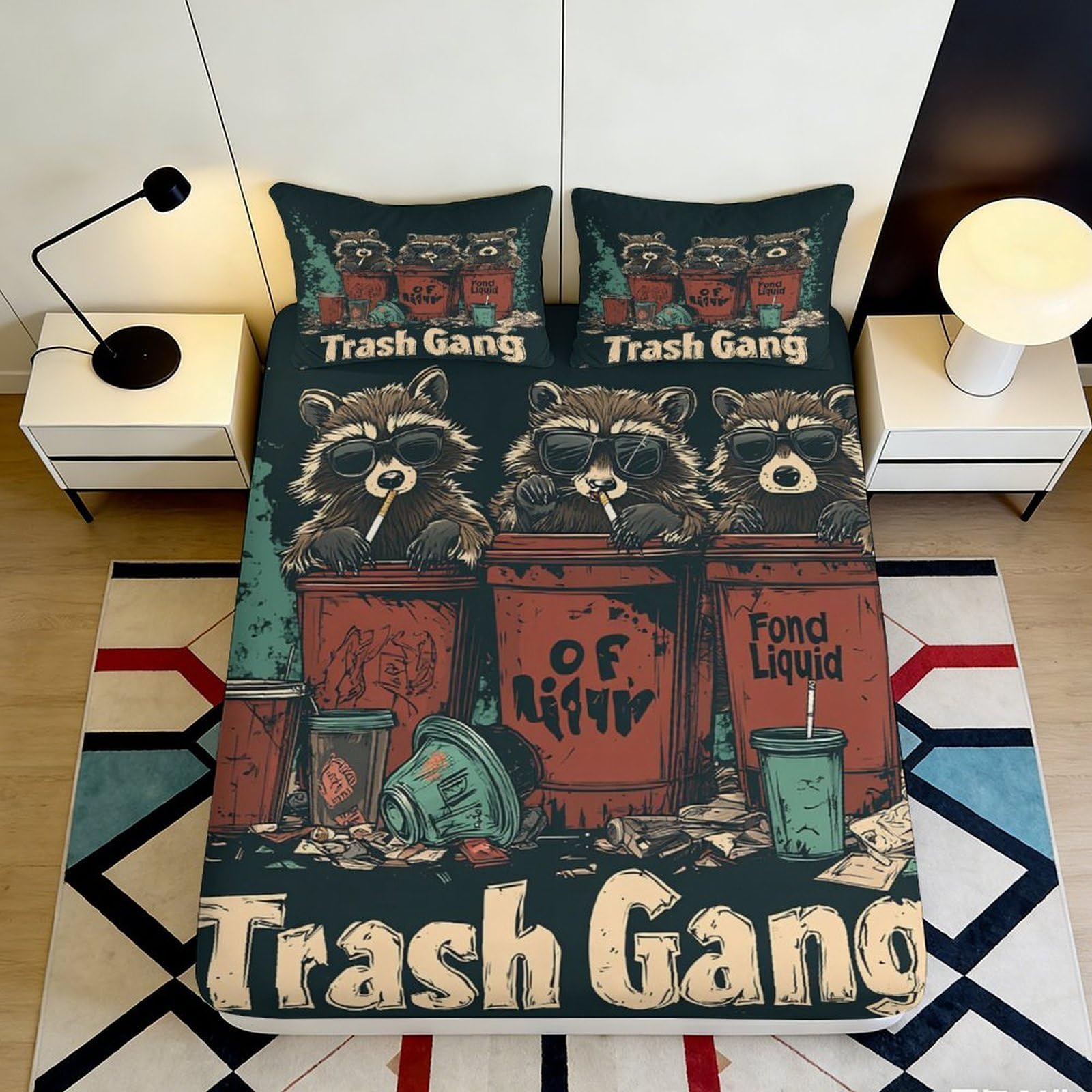Jqzkxnhpbr Style-4 3D Printed Raccoon Trash Gang Fitted Sheet Microfiber Anti-Slip Bed Cover Cartoon Animal Bedroom Dorm Decor Easy Care 90X200x25cm