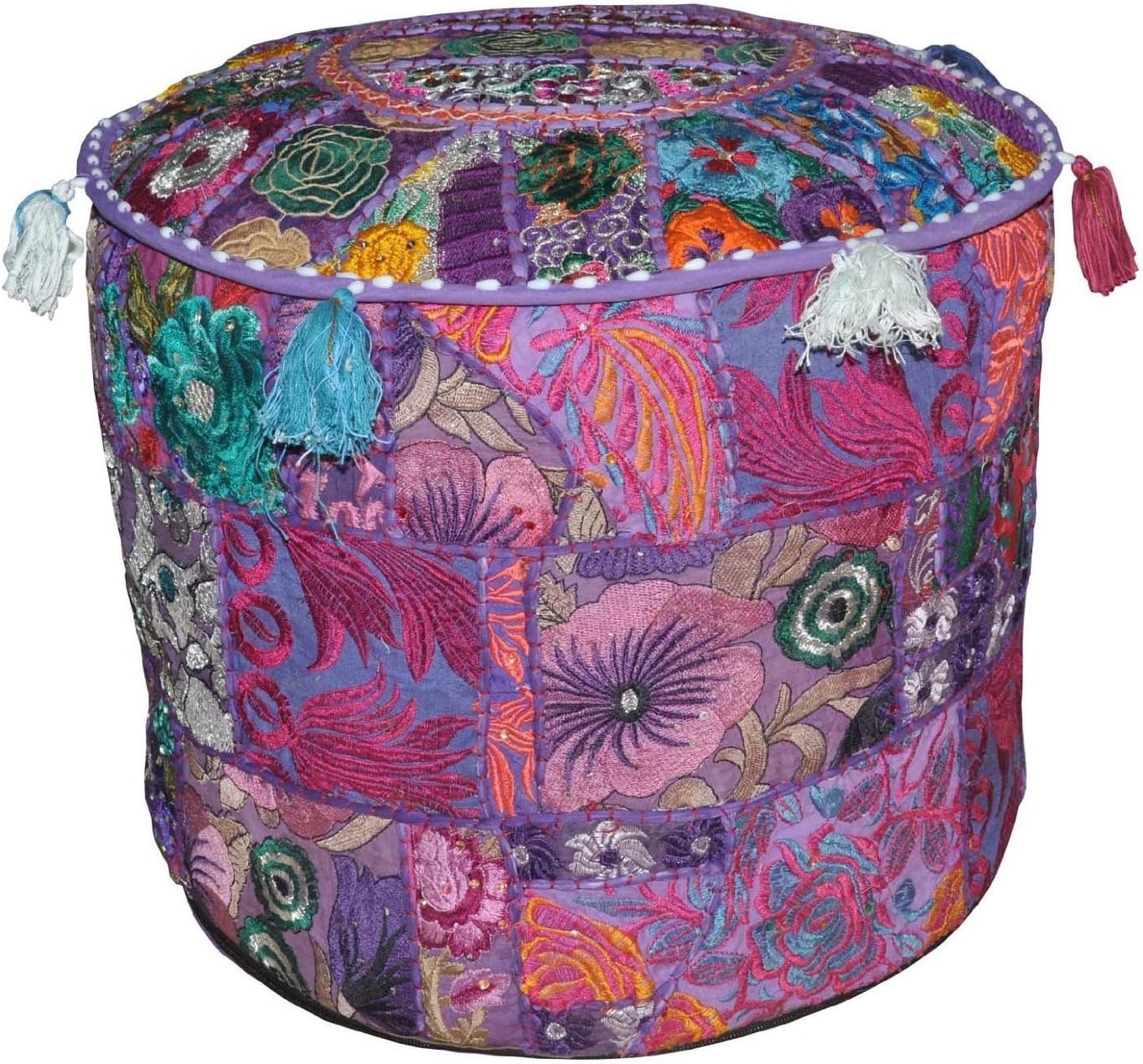 Rajasthali Handmade Patchwork Ottoman Embroidery Work Ottoman Pouf Bohemian Indian Decorative Foot Stool