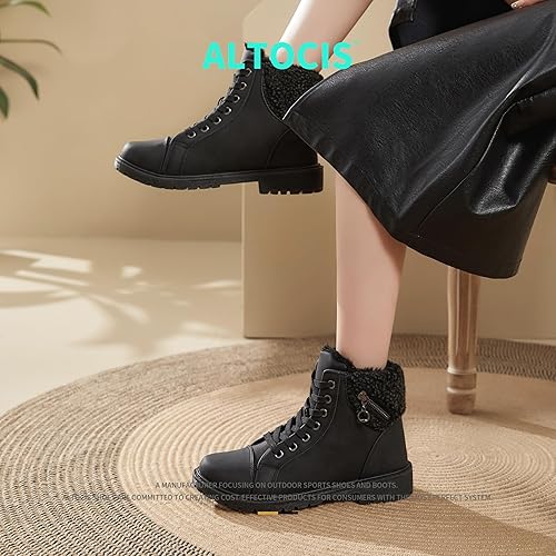 Miniatura 7 de ALTOCIS Womens Ankle Combat Boots Warm Ankle Winter Boots with Water-Resistant PU Leather,Anti-Slip AnkleSnow Booties
