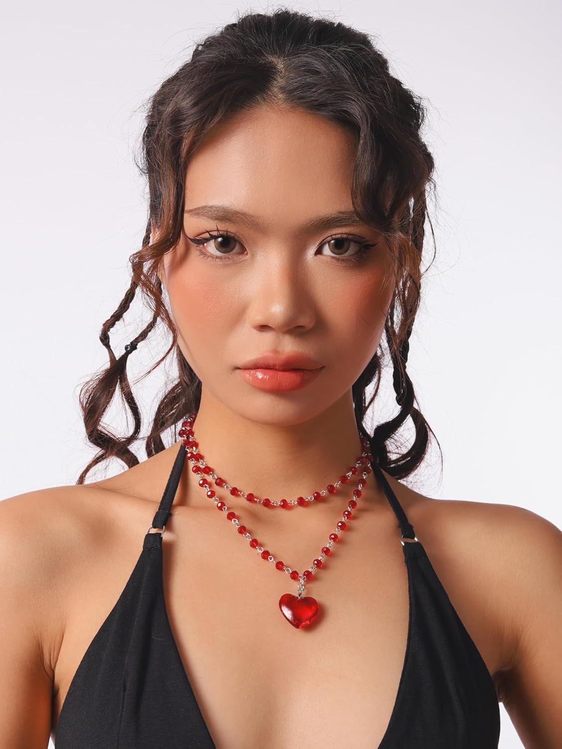 Sacina Goth Y2k Red Heart Necklace, Layered Black Beaded Heart Choker, Gothic Emo Grunge Y2k Necklace, Valentine Gift, Halloween Christmas Jewelry Gift For Women - Image 3