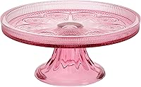 Boston International Codi Pink Vintage Glass Cake Stand - 8.25" Round Pedestal for Cupcakes, Pies & Desserts, 3.5" Tall