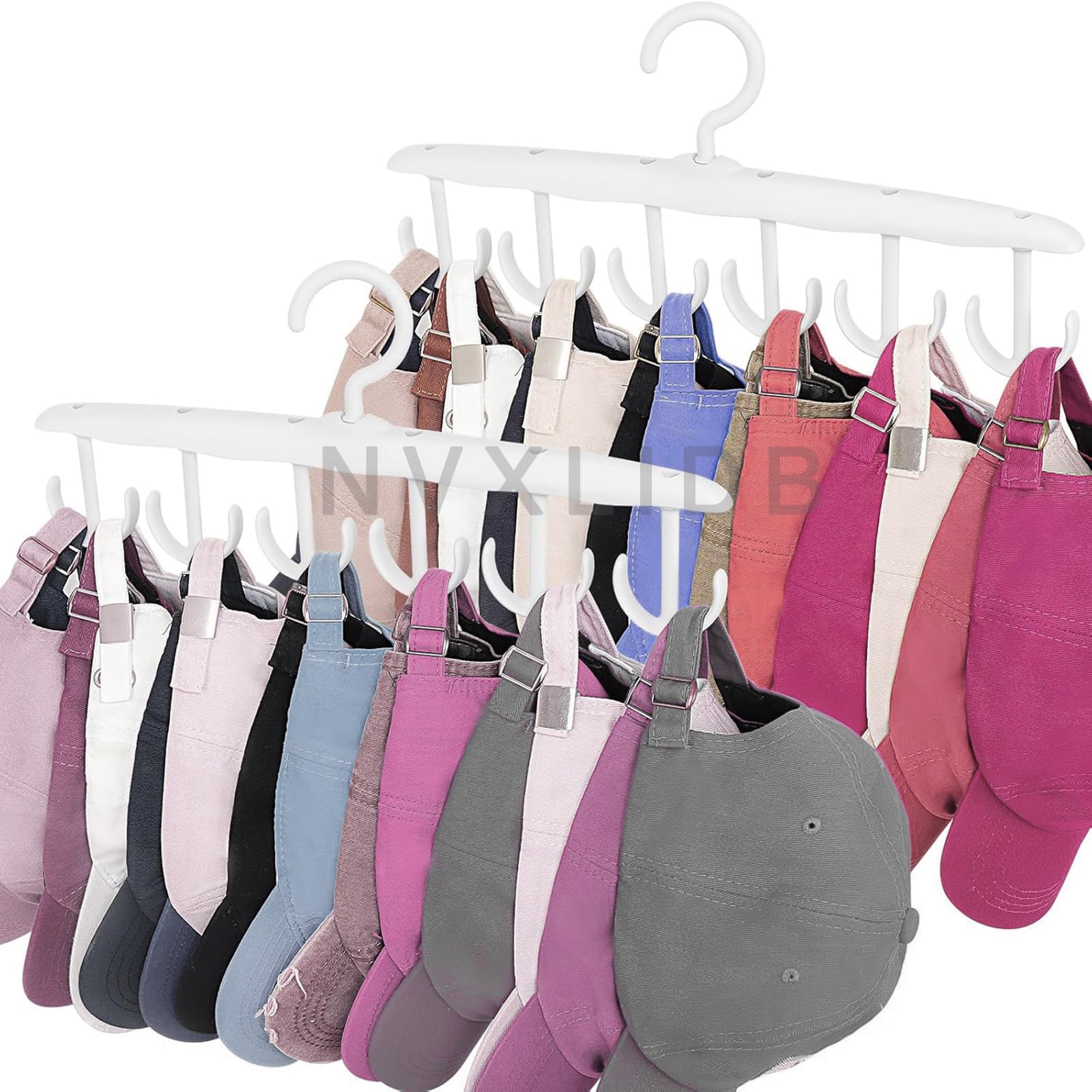 Closet Hat Hooks, 2-Pack Baseball Cap Organizer, 360 Degree Rotating Hat Organizer with 8 Hooks, Hat Organizer -, White