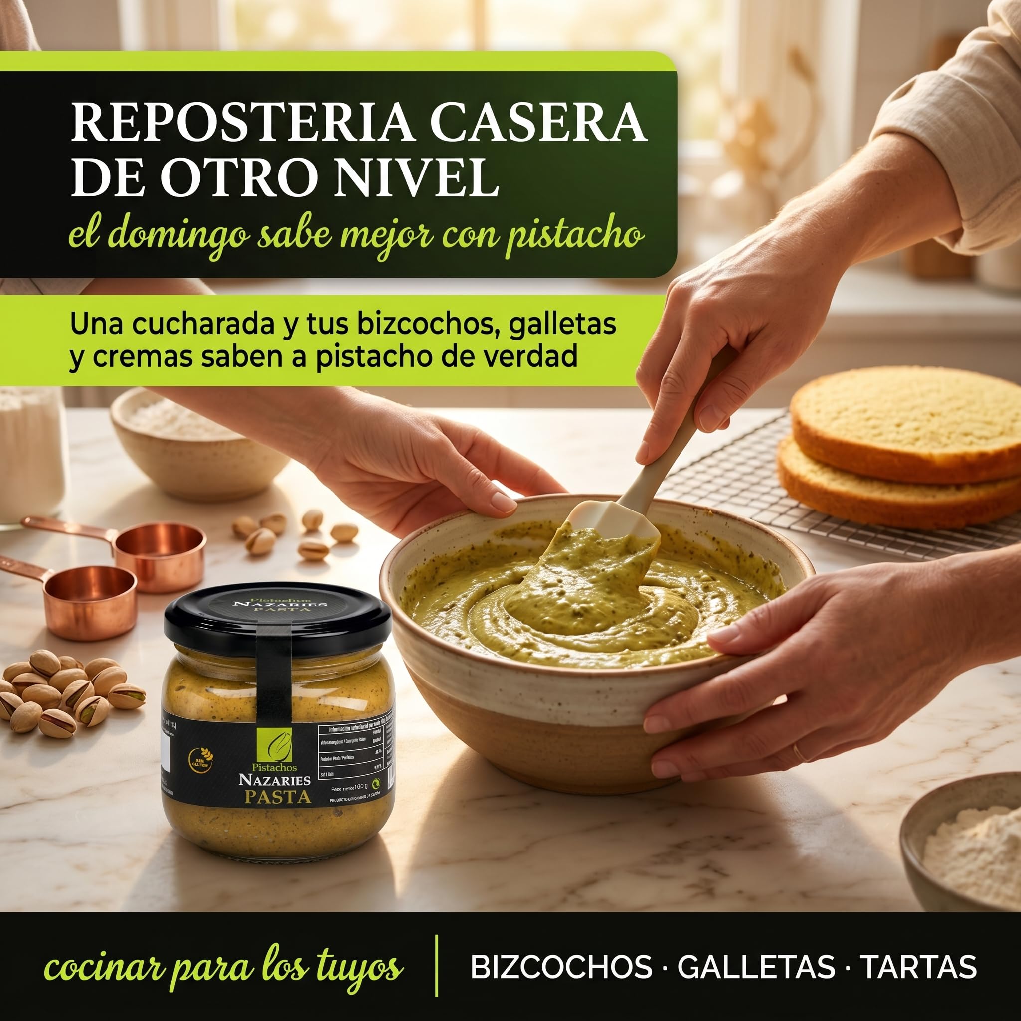 PISTACHOS NAZARIES Pasta de Pistacho 100% Puro Natural 2x180 g Mantequilla Pistacho Para Reposteria Helados Postres y Salsas Sin Azucares ni Aditivos Cultivo Propio Andalucia Español Sin Gluten Vegano