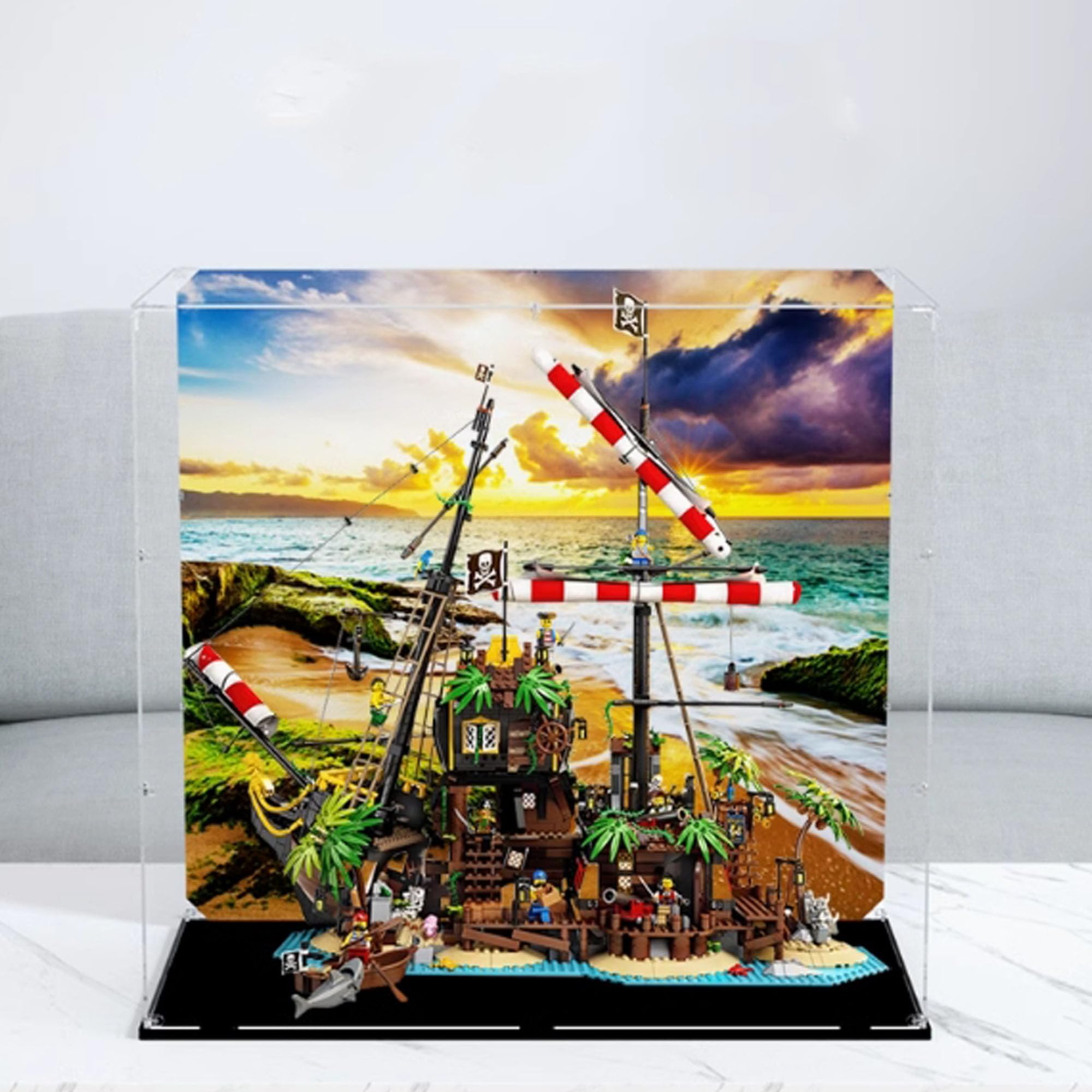 Acrylic Display case, Compatible with Lego 21322 Pirate shipwrecks Display Box kit,dustproof, UV-Resistant Transparent Display case (Display case only, kit not Included) (Painted Background A)