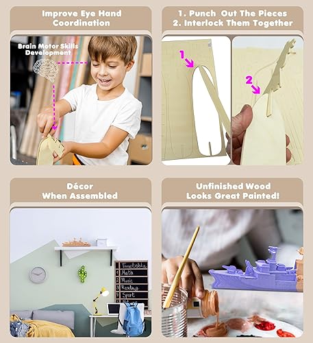 Miniatura 3 de Puzzled Rompecabezas 3D, destructor de buque de guerra, kit de construcción de madera divertido y educativo, juguete de madera para armar modelo de