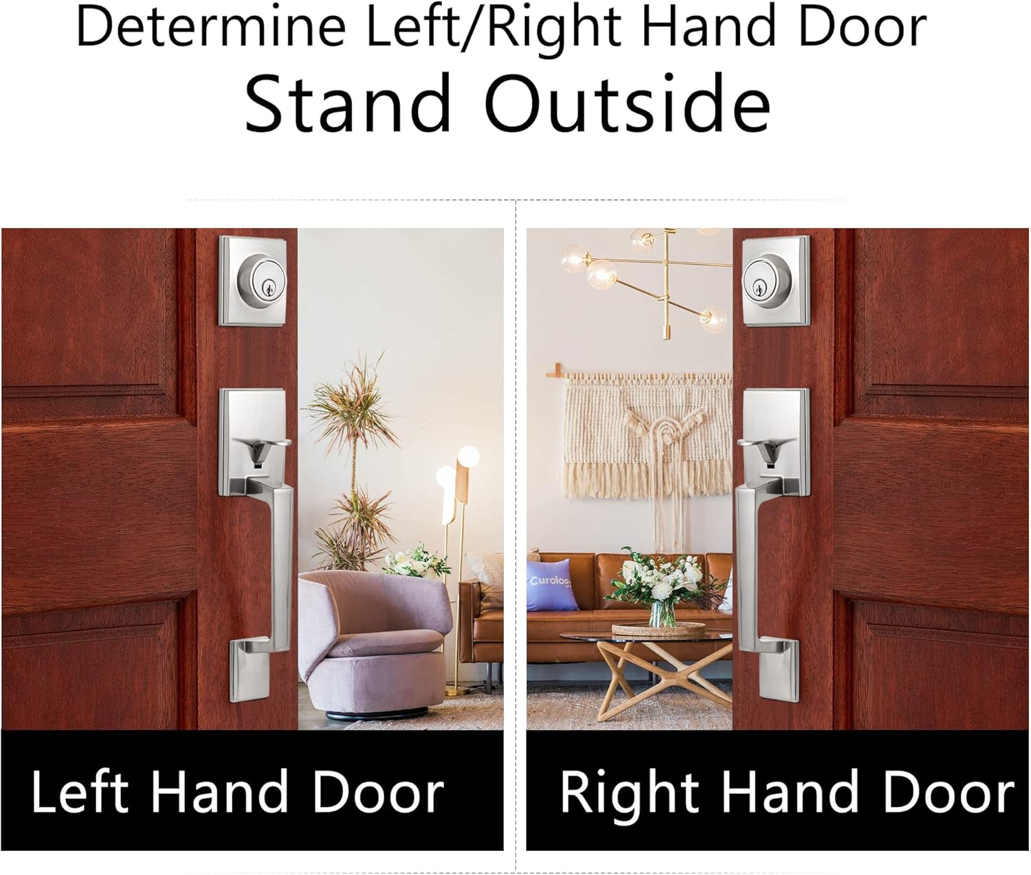 Natsukage Front Door Handle Front Door Lock Set Satin Nickel Entrance Handle Set with Lock Heavy-Duty Entry Door Lock Set with Deadbolt and Lever Handle Reversible for Right & Left Handed Modern