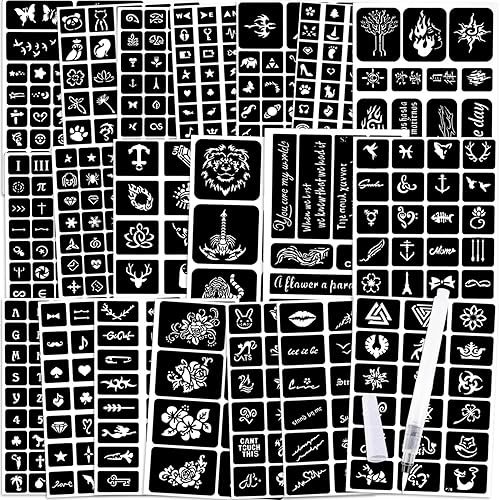 Konsait 629 plantillas temporales de tatuajes, kit de tatuaje con purpurina para niñas y niños, plantillas de pintura facial, plantillas de arte