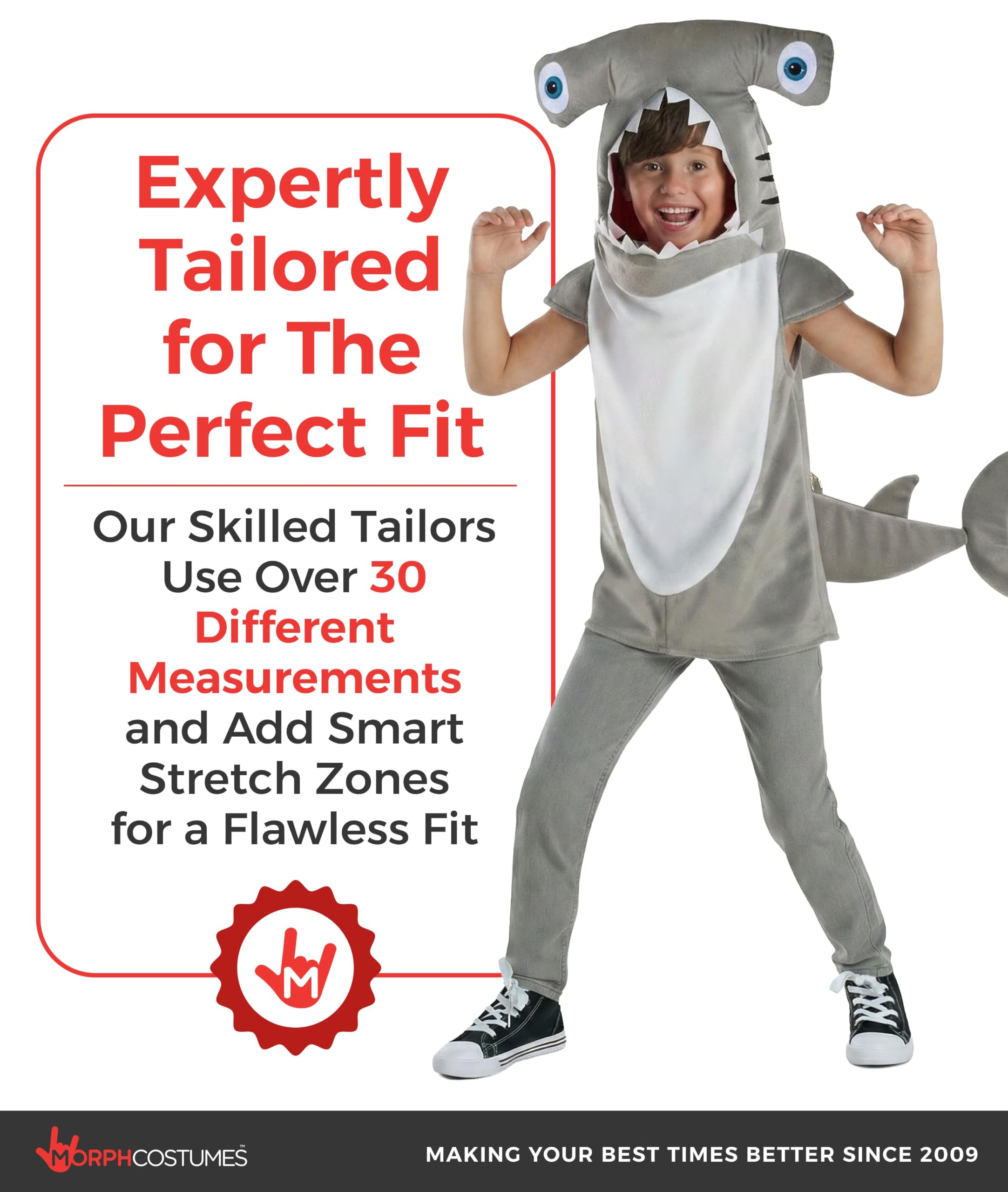 Morph Costume Squalo Martello Bambino, Halloween Bambino | Tunica in Peluche con Testa di Squalo & Coda, Design Squalo Martello, Perfetto per Halloween, Ideale per il Gioco di Ruolo