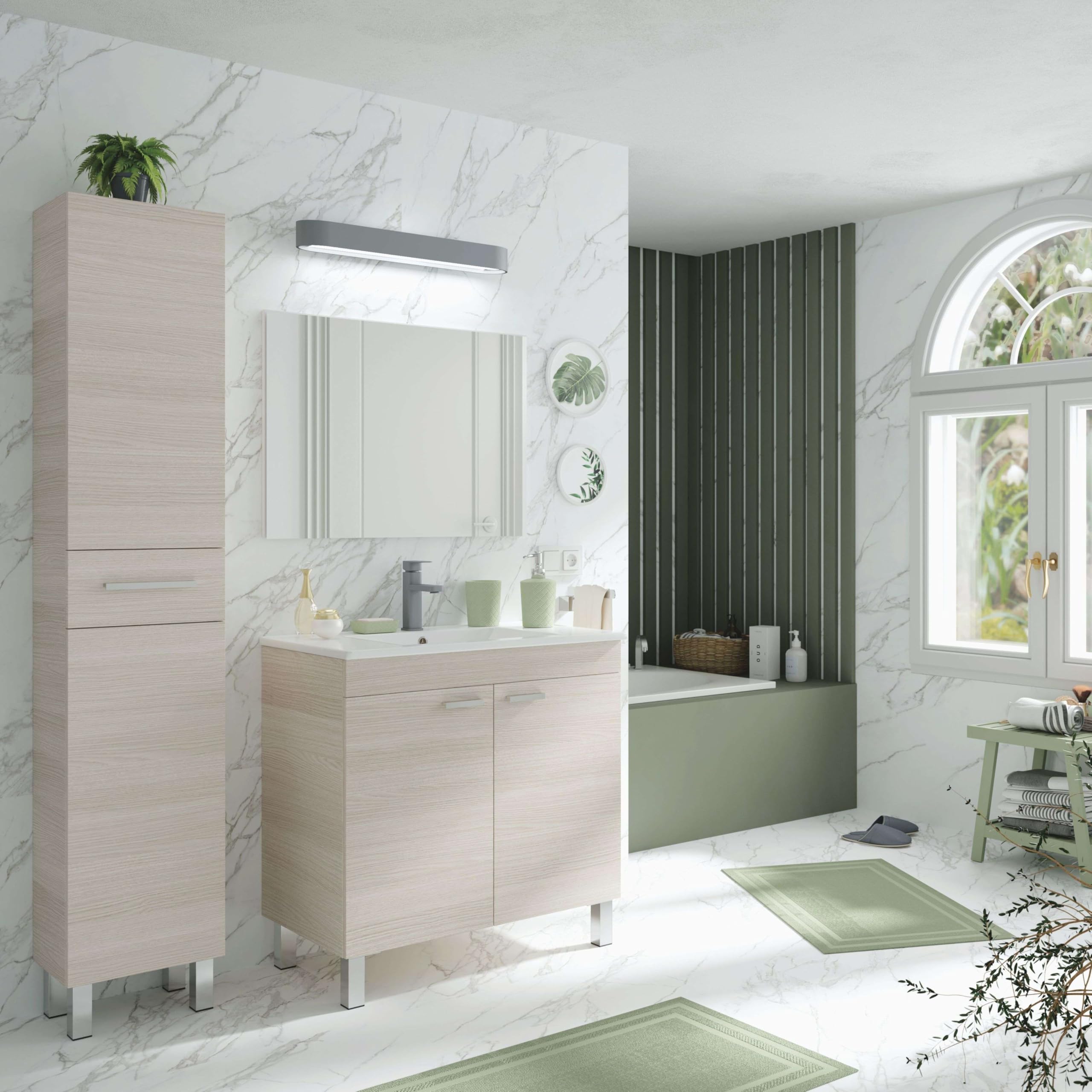ARKITMOBEL Columna de baño Athena acabada en Color Roble 2 Puertas y 1 cajón 182x35x31 cm
