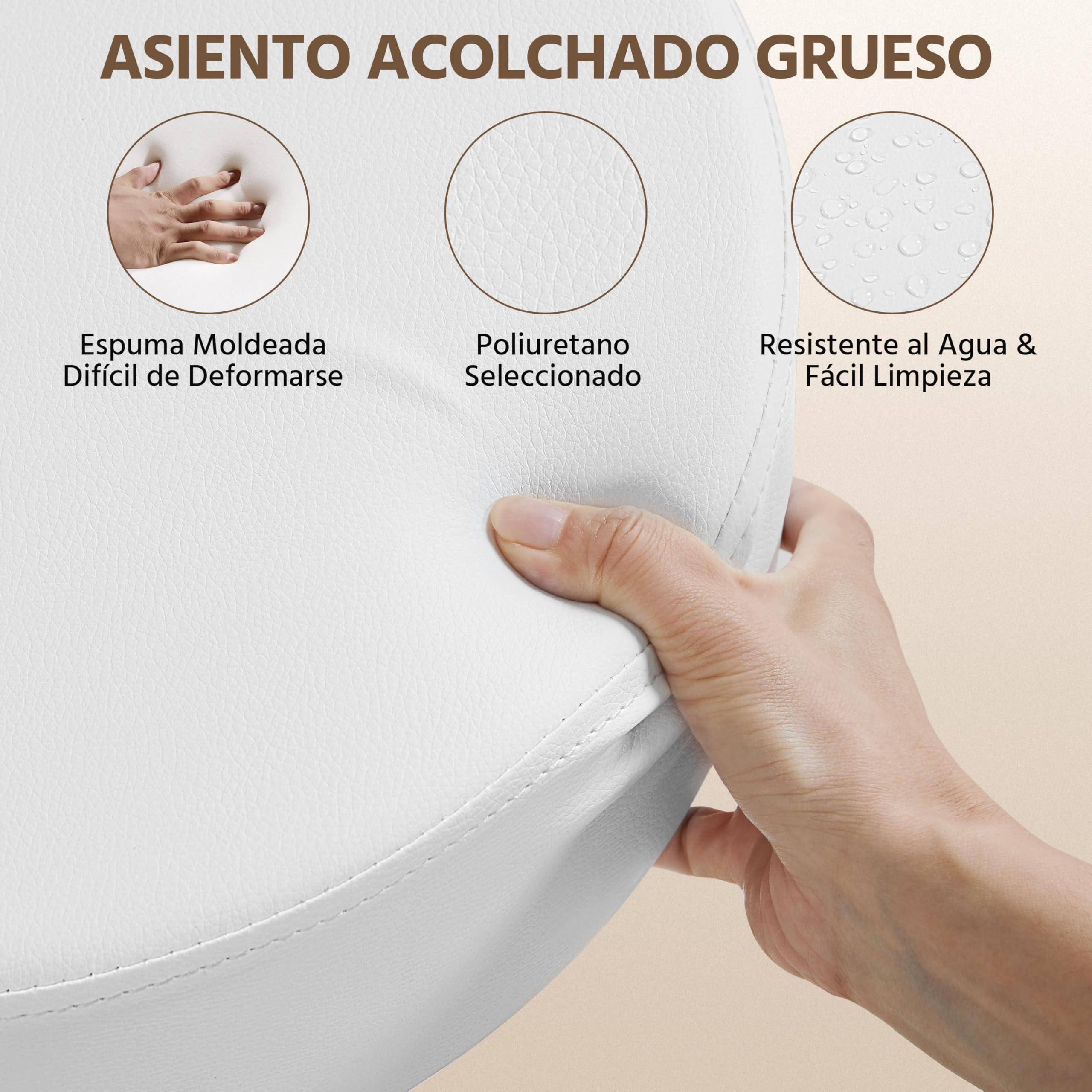 Yaheetech Taburete de Bar, con Ruedas, Silla Alta, Regulable en Altura, Giratorio, Cubierta PU, Trabajo para Salón de Belleza, Peluquería, Oficina, Consultas Blanco