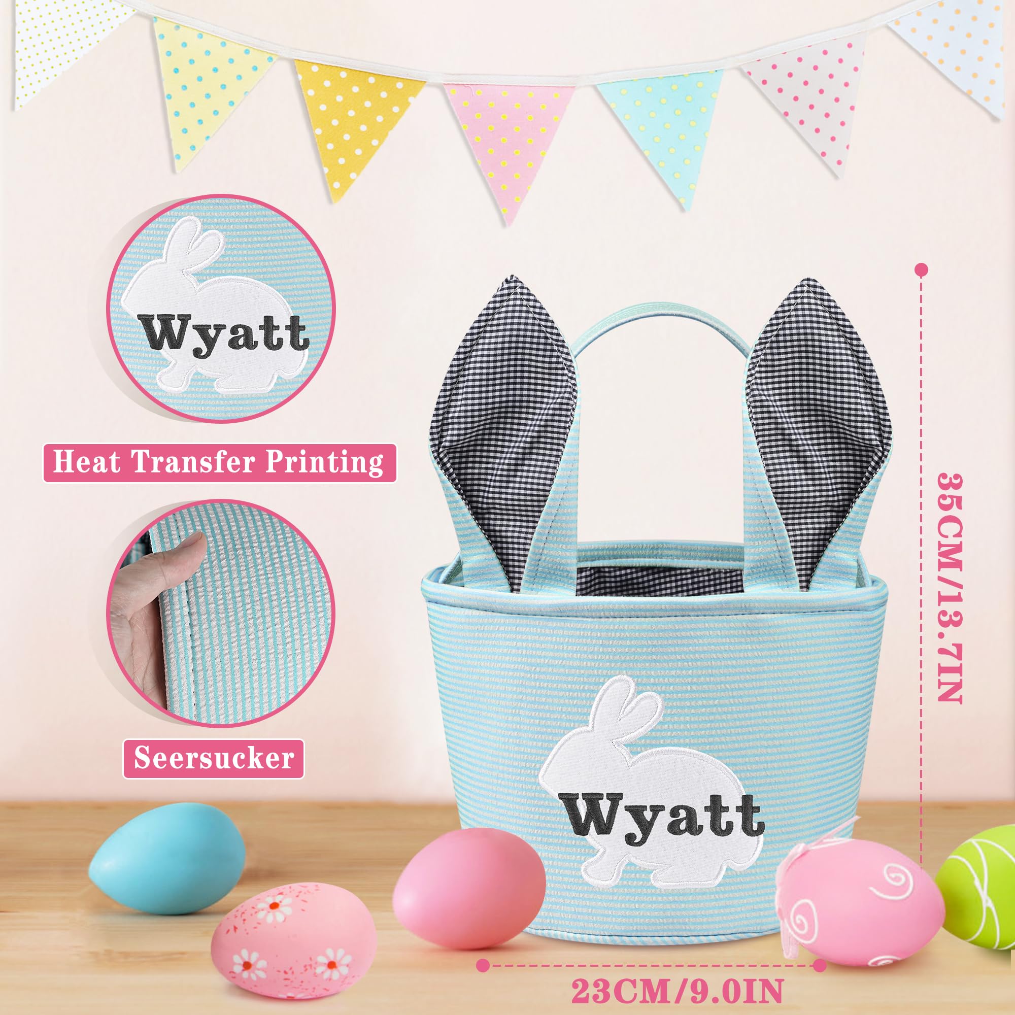 Zmoicky Easter Basket, Personalized Easter Basket with Name, Easter Bunny Basket, Easter Baskets for Girls - Blue