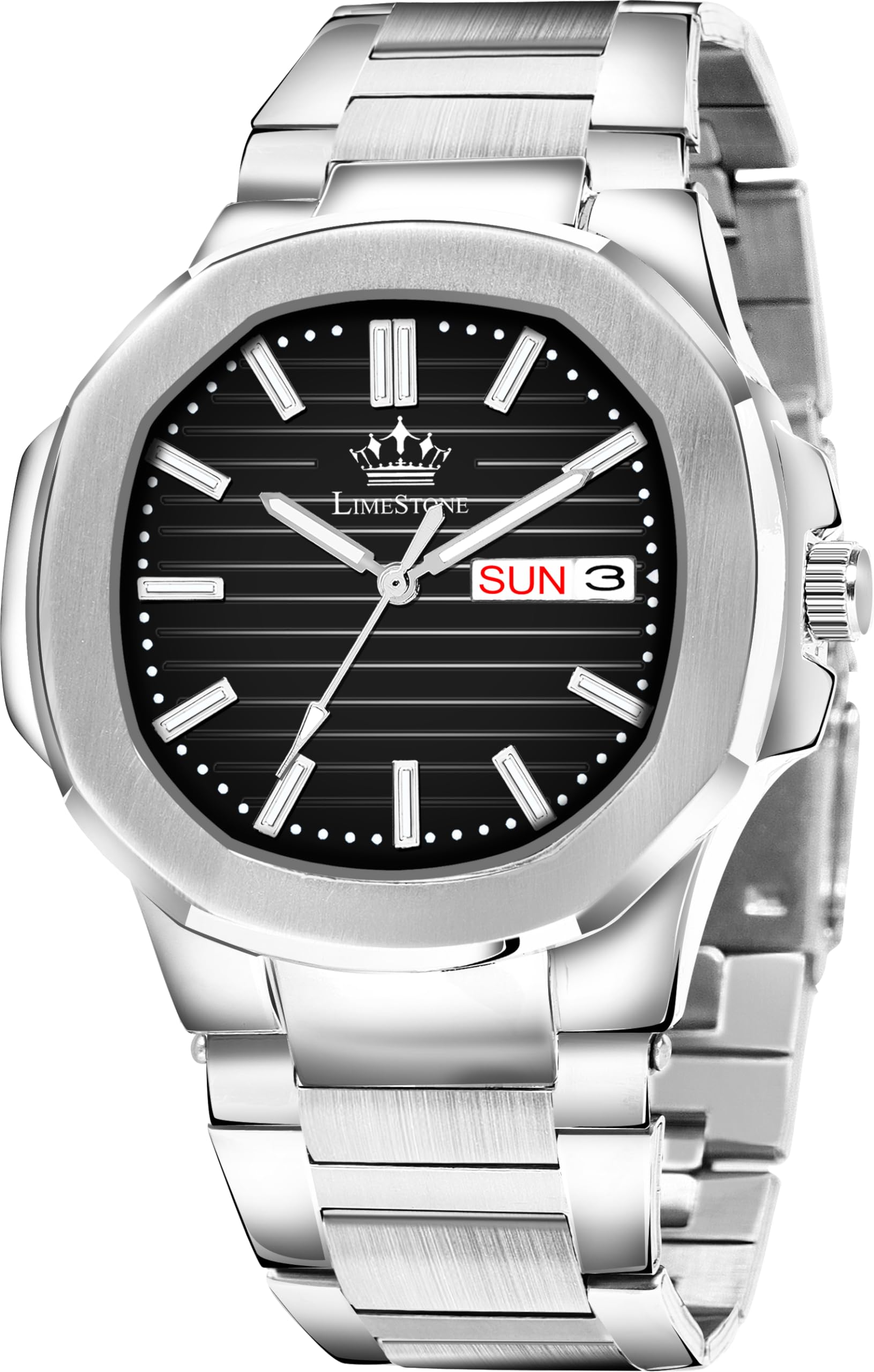 LIMESTONE Day and Date Functioning Nauti LUS Series Luxury Watch for Boys/Men Analog Watch - for Men (Silver Black) (B0CXP7R4GM) Amazon Price History, Amazon Price Tracker