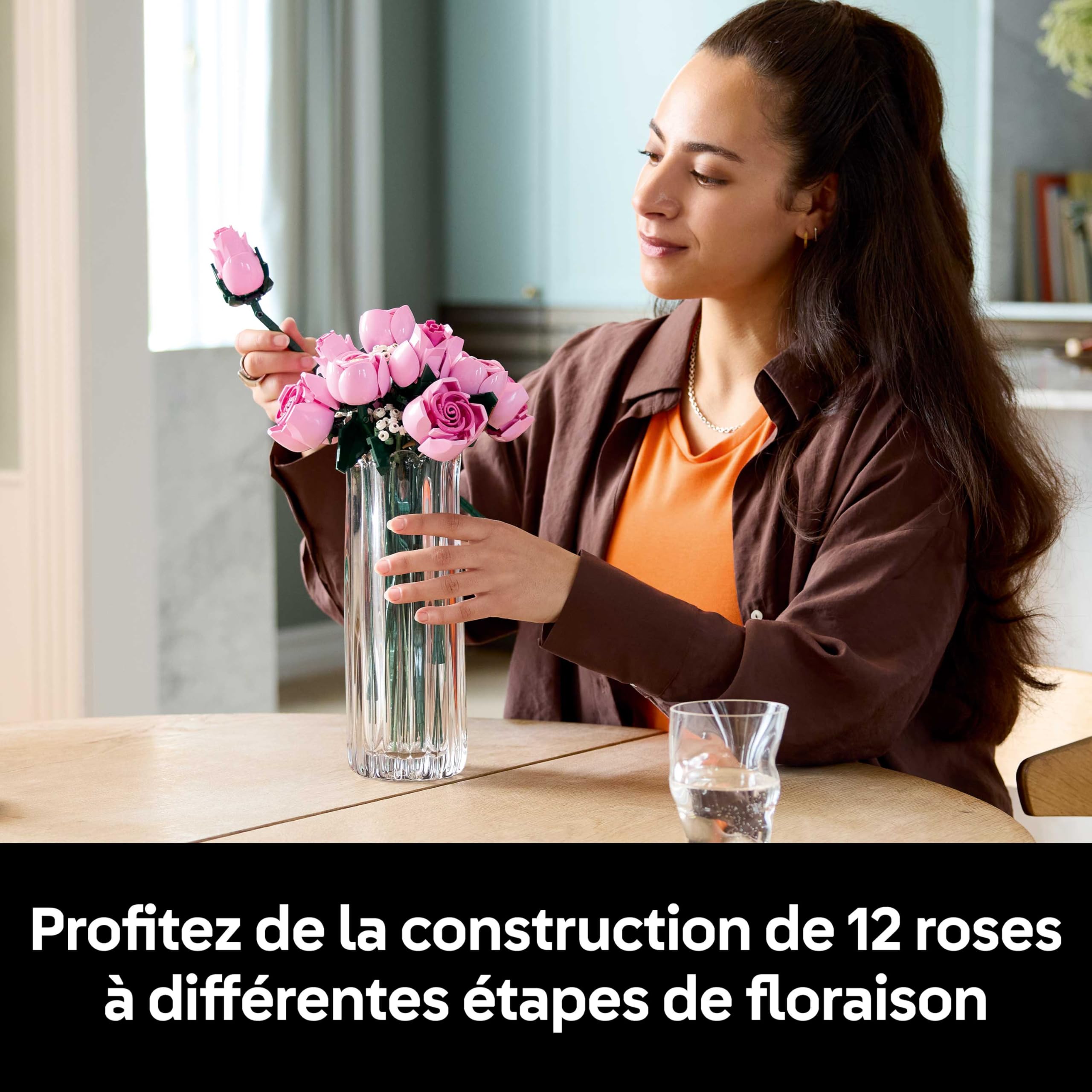 LEGO Botanicals Bouquet de Roses Roses - Set de Construction pour Adulte - 12 Fleurs Artificielles & 4 Brins de Gypsophile pour Décoration Intérieure - Idée de Cadeau DIY pour Femme ou Homme 10374