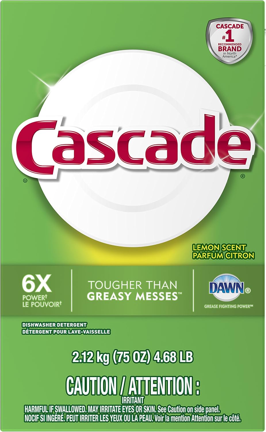 Cascade Powder Dishwasher Detergent, Lemon Scent, 75 Ounces