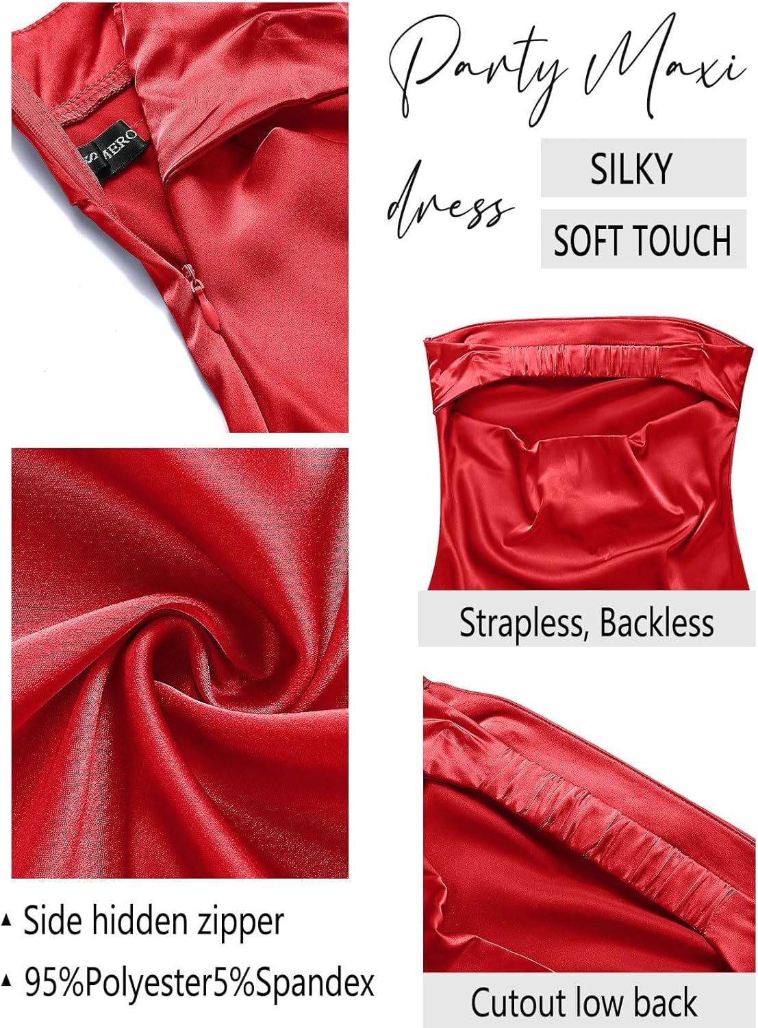 MEROKEETY Women's Cocktail Dresses Summer 2026 Satin Strapless Tube Bodycon Backless Wedding Guest Formal Party Maxi Dress - Image 5