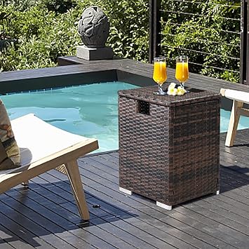 Gas Tank Storage Box,Outdoor Wicker Propane Tank Cover Table,Fire Pit Table and Gas Grill Patio Furniture for Backyard, Balcony and Poolside