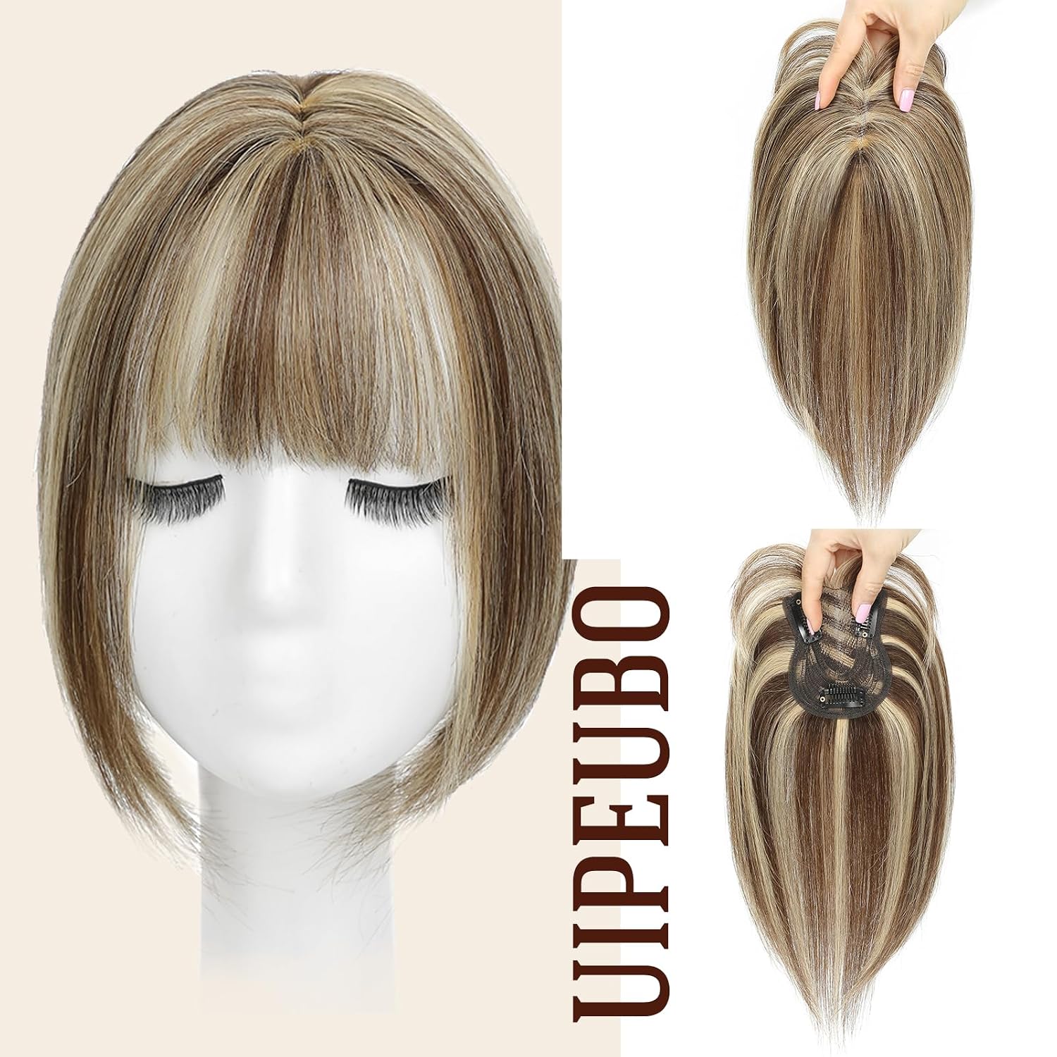 Hair Toppers for Women Real Human Hair Toppers with Thinning Hairpieces for Women with Bangs 10 Inch Human Hair Topper for Cover Gray Roots (4/27#)