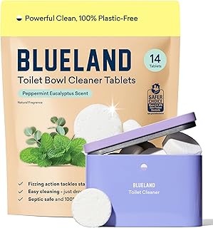 BLUELAND Toilet Bowl Cleaner Tablets, Starter Set, 14 Count with Tin, Peppermint Eucalyptus, Plastic-Free, No Harsh Chemicals, Plant-Based