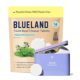 BLUELAND Toilet Bowl Cleaner Tablets, Starter Set, 14 Count with Tin, Peppermint Eucalyptus, Plastic-Free, No Harsh Chemicals, Plant-Based