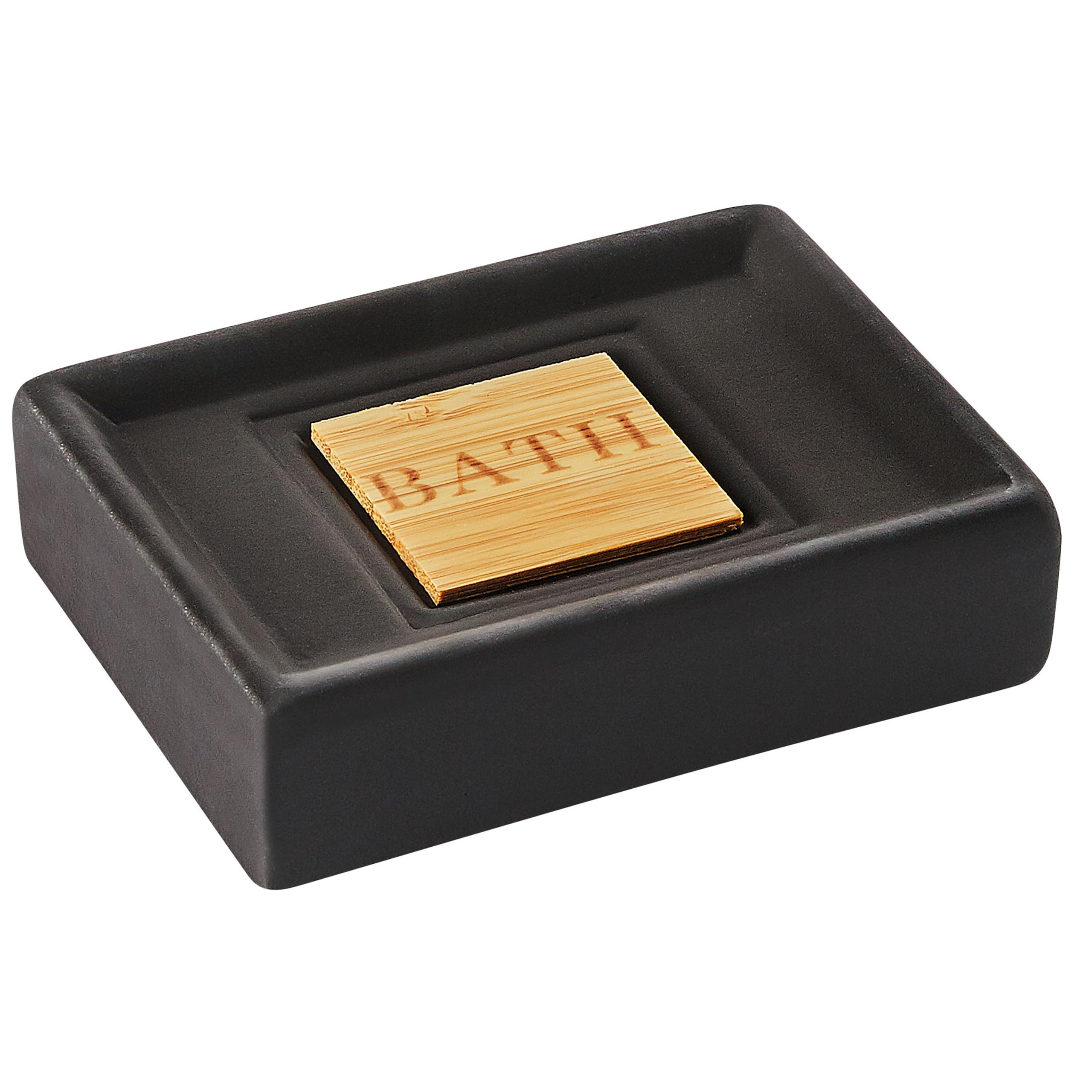 Set di 4 Accessori Bagno in Ceramica nero legno chiaro dispenser
