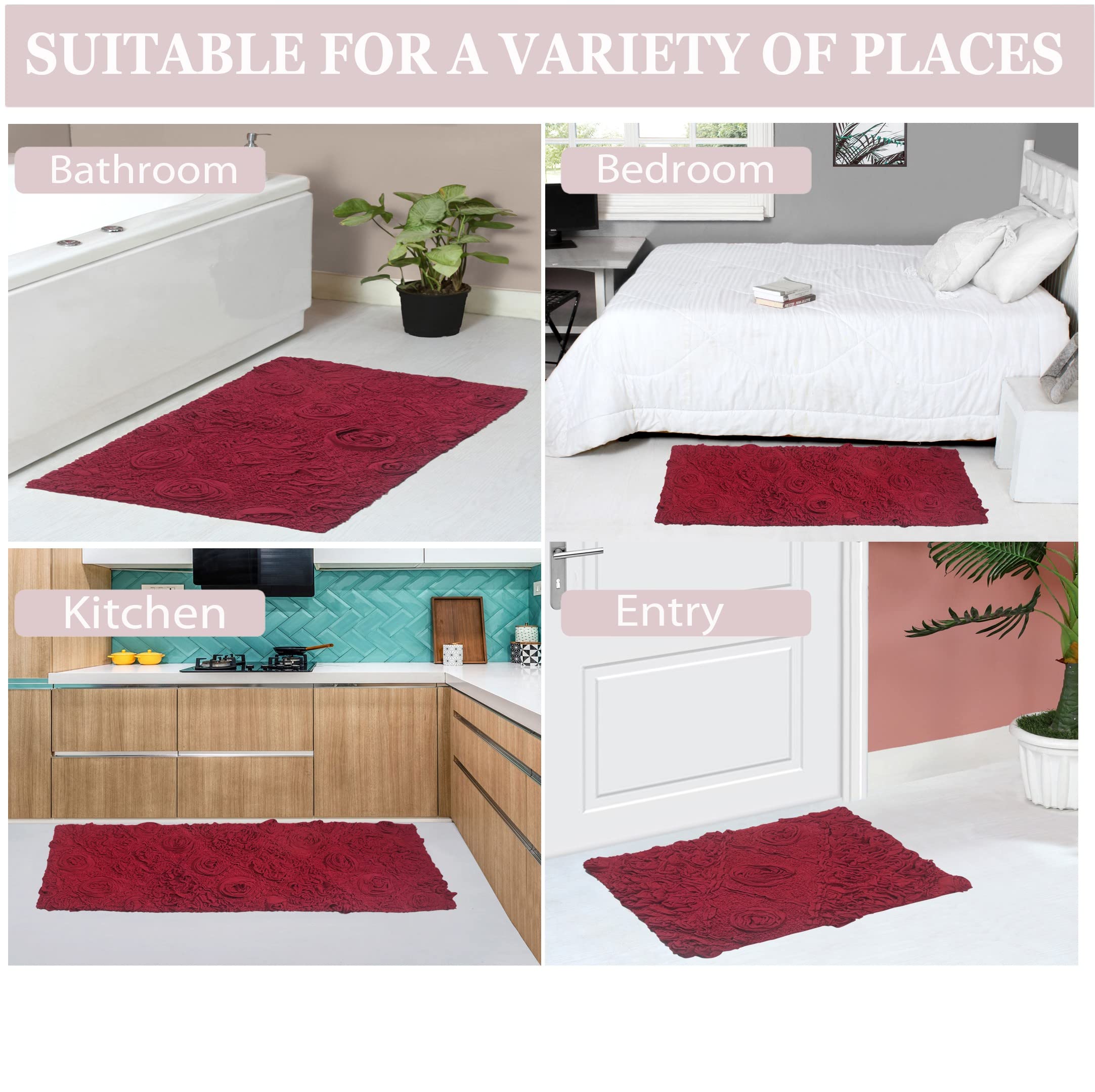 Home Weavers Modesto - Alfombra de baño de algodón Absorbente, Suave, Lavable a máquina, 17 x 24 Pulgadas, Color Rojo