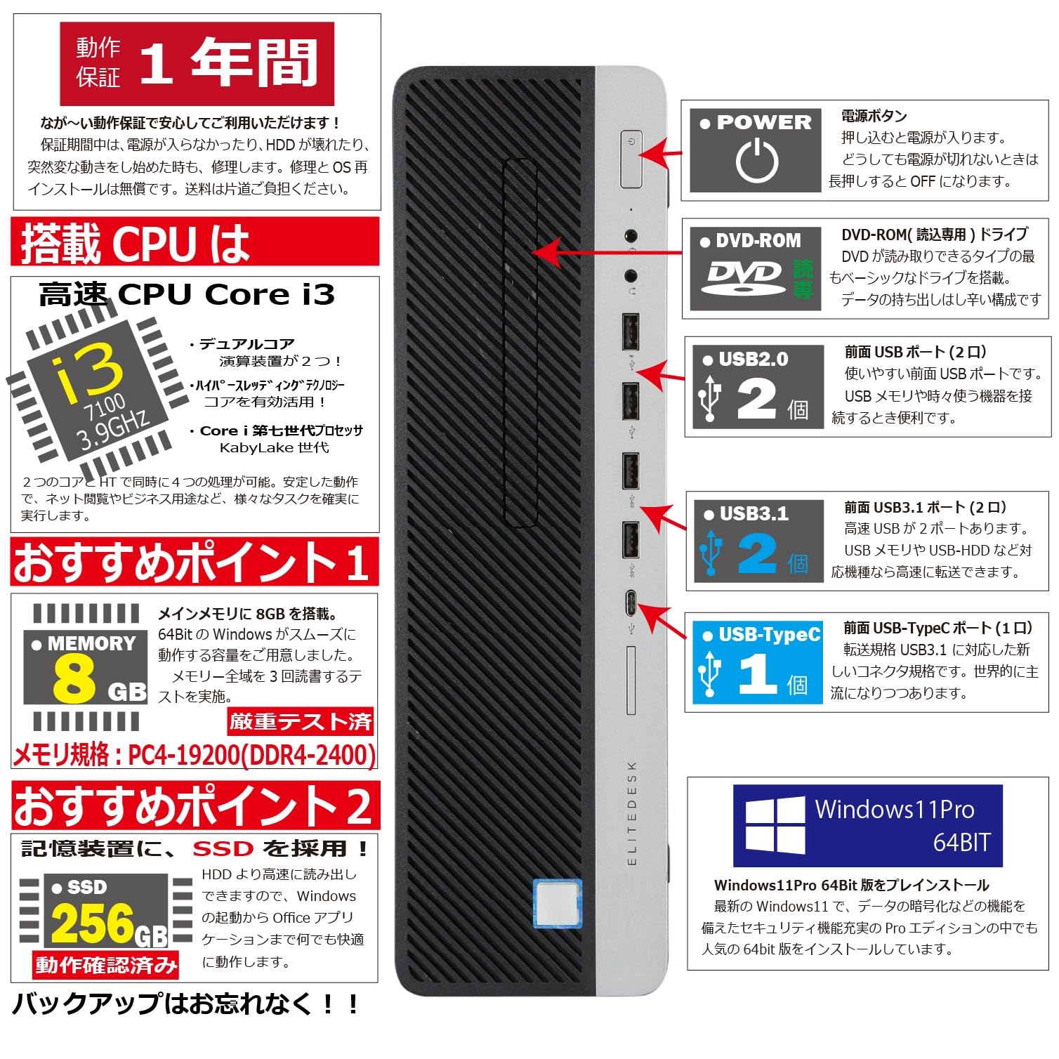 Amazon.co.jp: 中古パソコン EliteDesk 800 G3 SFF Windows11