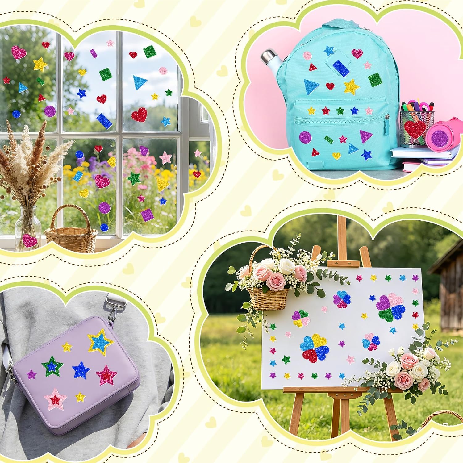 1000Pcs Glitter Foam Stickers,Colorful Geometric Foam Stickers,Geometric