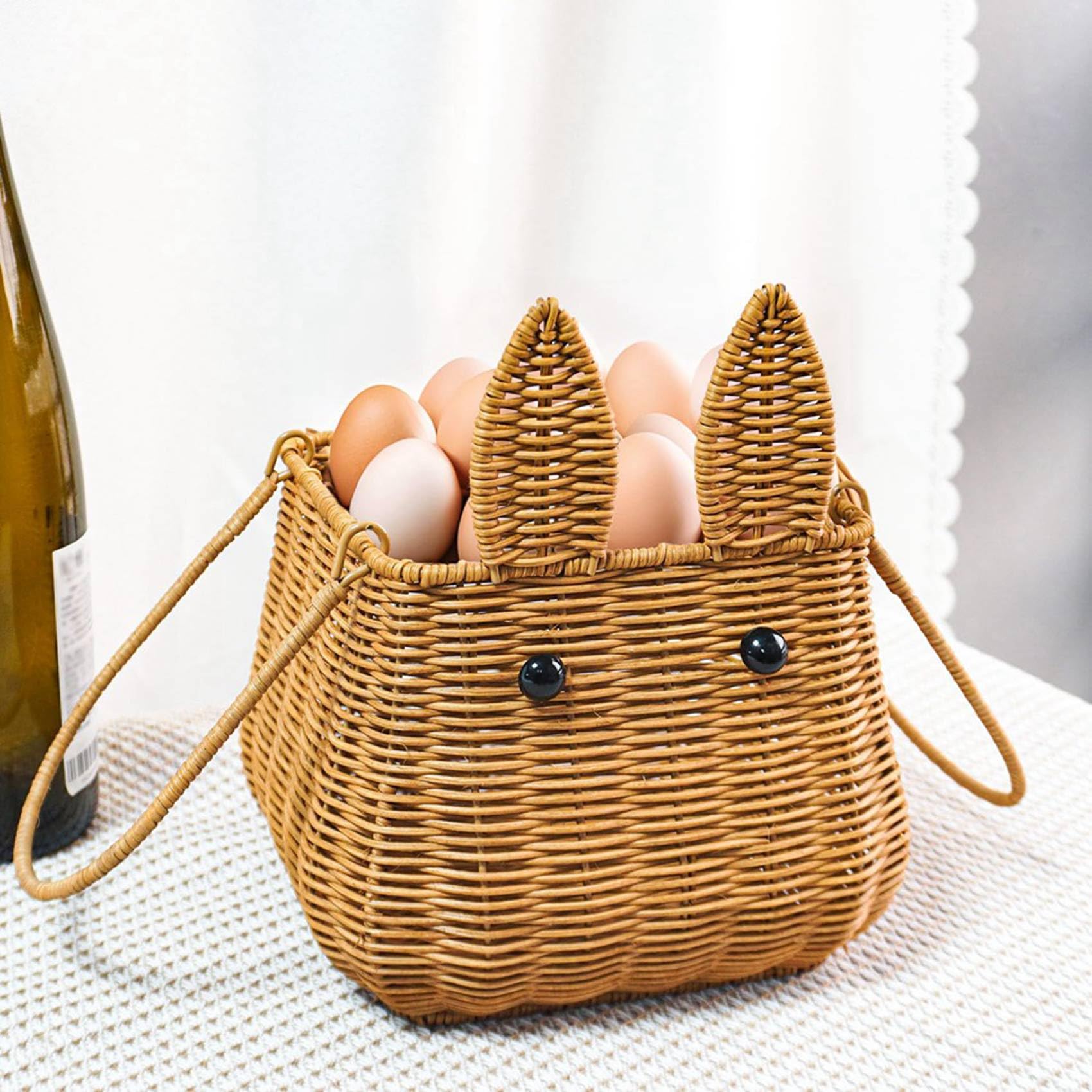 3X Cesto in Rattan con Manico, Cestino per Uova, Fiore Intrecciato, Ragazza, Pane, Frutta, Verdura, Cestino da Picnic in Vimini