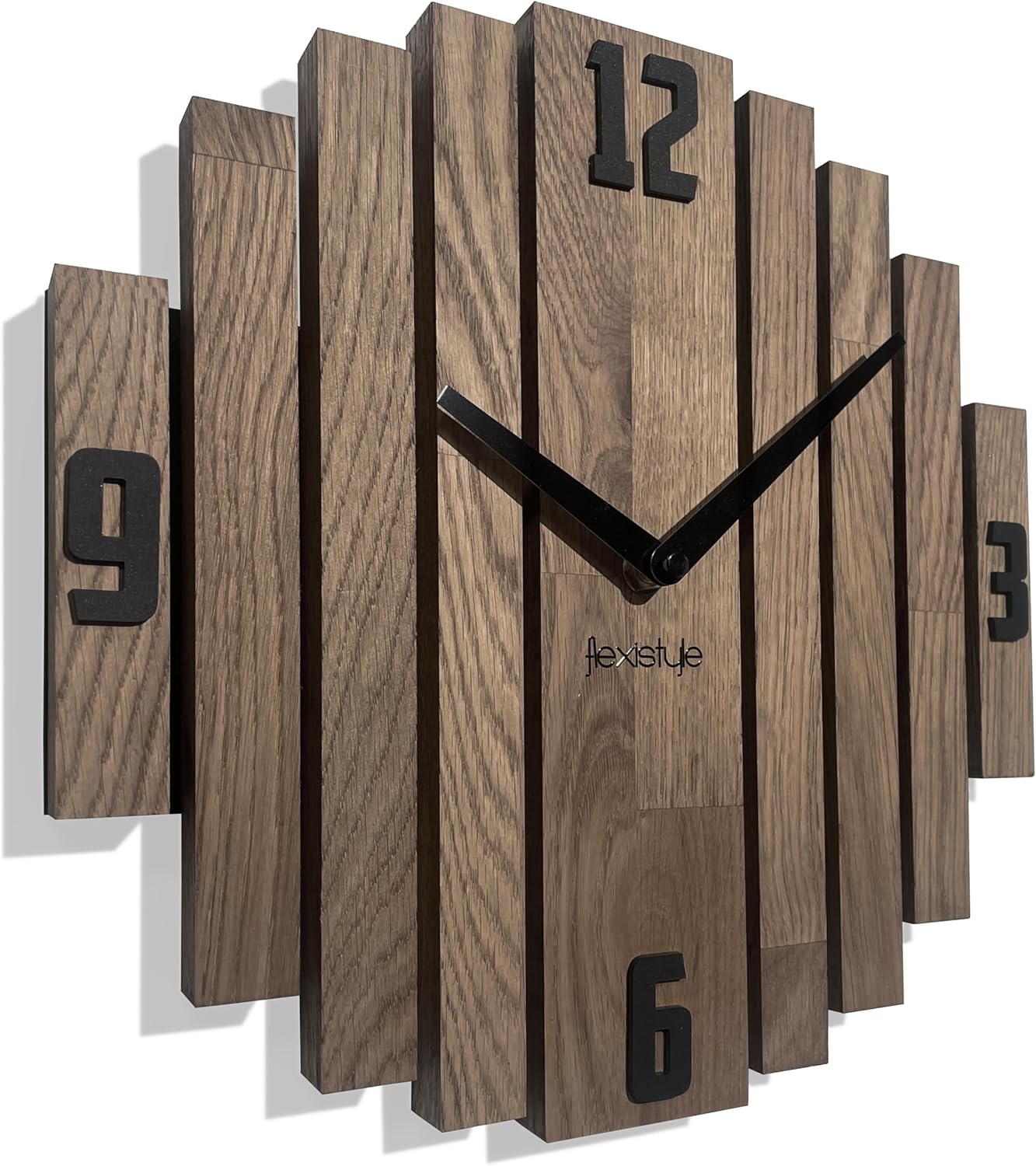 Symmetry Wall Clock Oak Bathroom Living Room Wood Modern Diameter without Ticking Noises Wood Look (Brown, 30 cm)