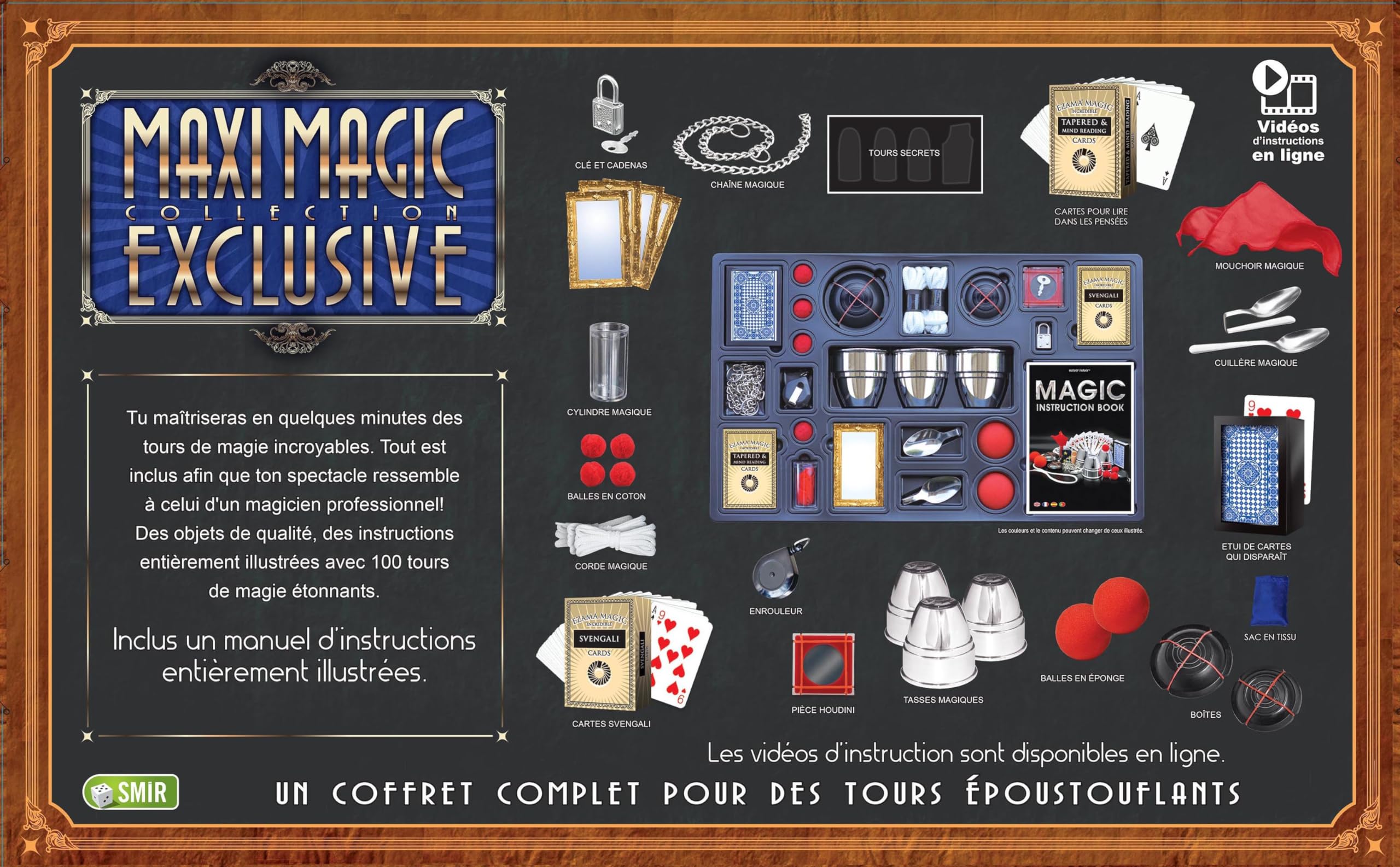 Coffret de Magie Exclusif - Kit Complet pour Apprendre 100 Tours de Magie - Inclus Accessoires, Manuel d'Instructions Illustré et Vidéo Explicative Enfant dès 6 Ans et Débutants
