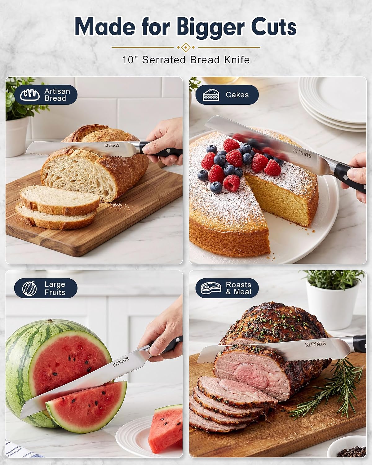 Bread Knife for Homemade Bread, 3 PCS Serrated Sourdough Bread Knife Set image 4