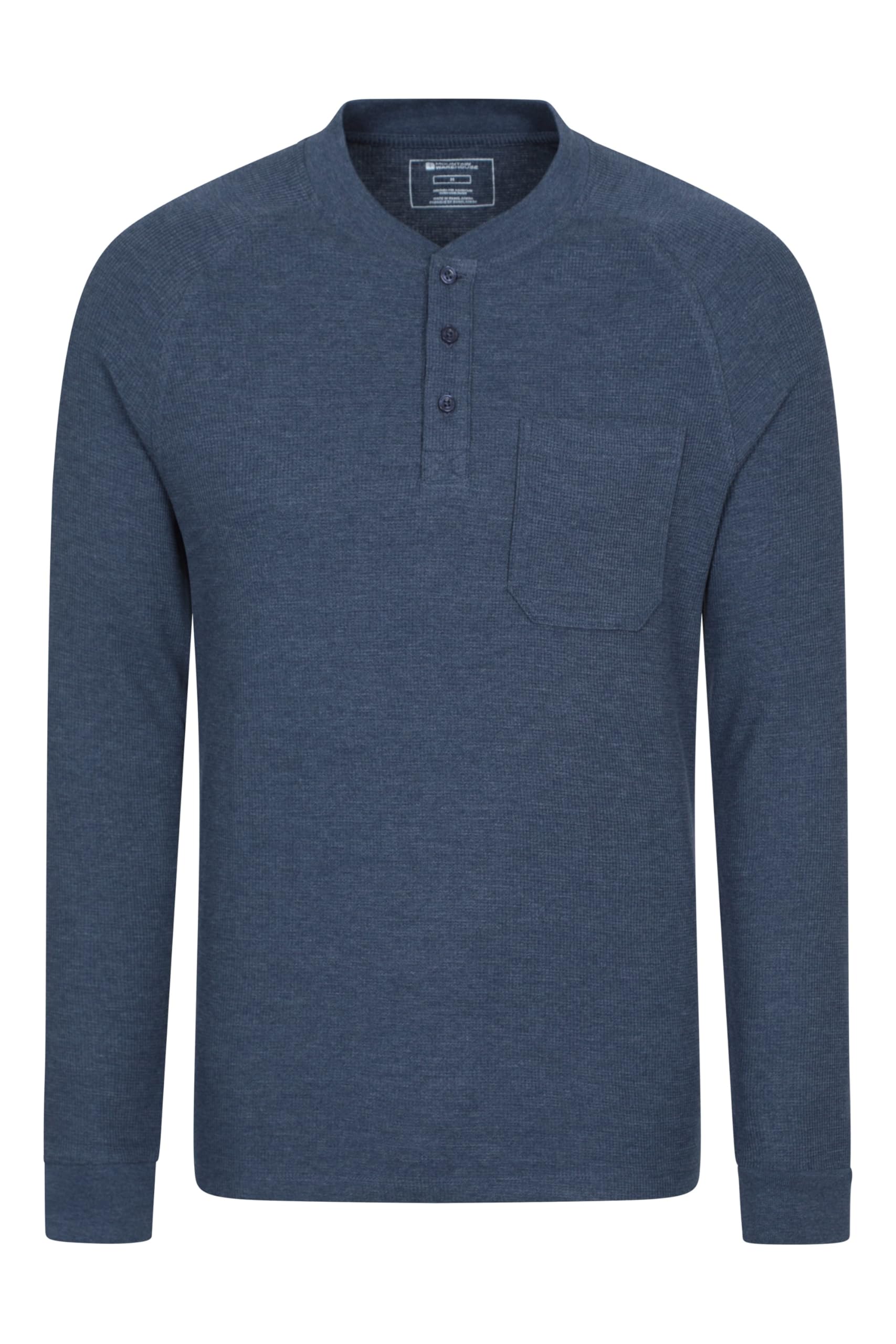 Mountain Warehouse Selby Mens Waffle Henley Tee - Cotton Lightweight Shirt - Autumn Winter Walking & Outdoors Navy XS