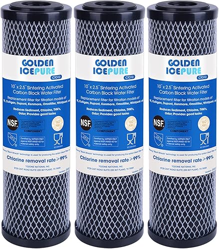 GOLDEN ICEPURE Filtro de agua de sedimentos de carbono CTO de 1 micrón de 2.5 x 10 pulgadas para toda la casa compatible con Dupont WFPFC8002,