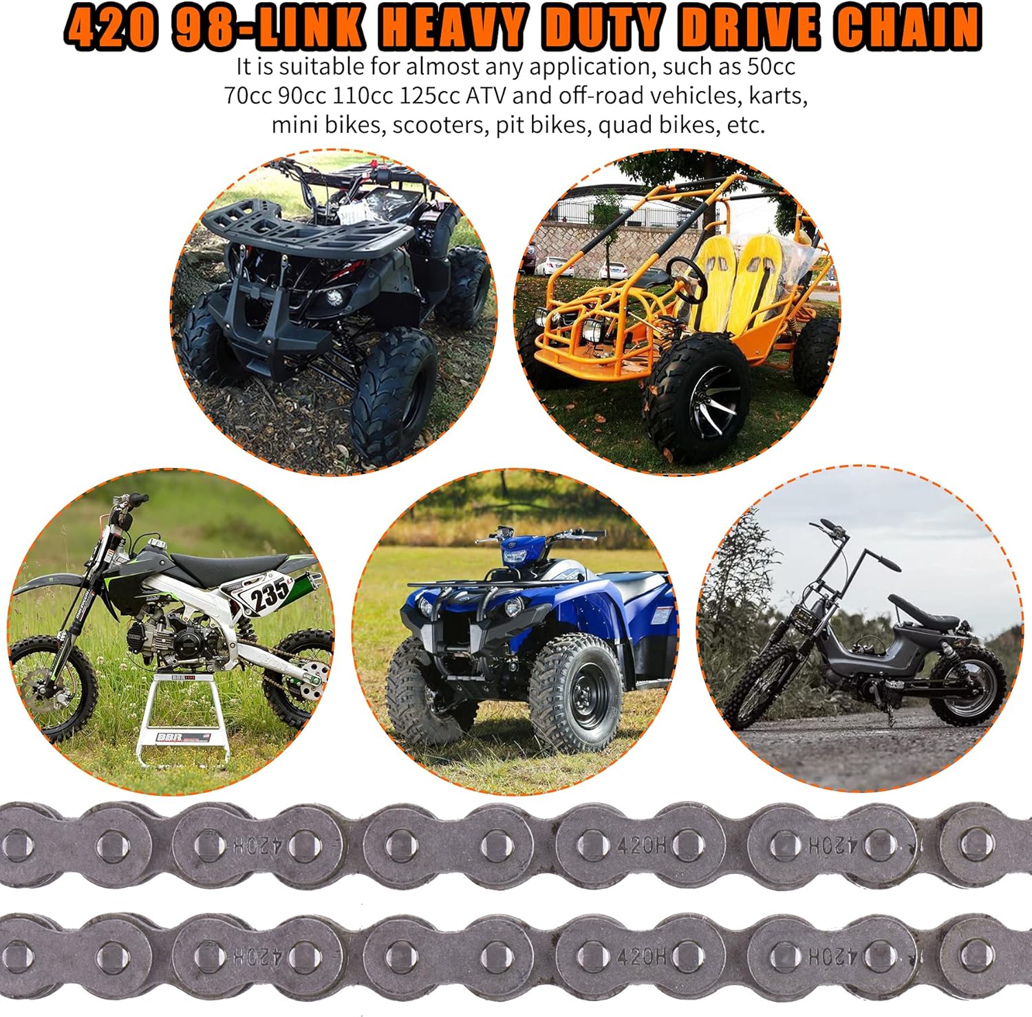 420H Motorcycle Chain+ Chain Breaker,98-Link Heavy Duty Drive Chain - Image 6