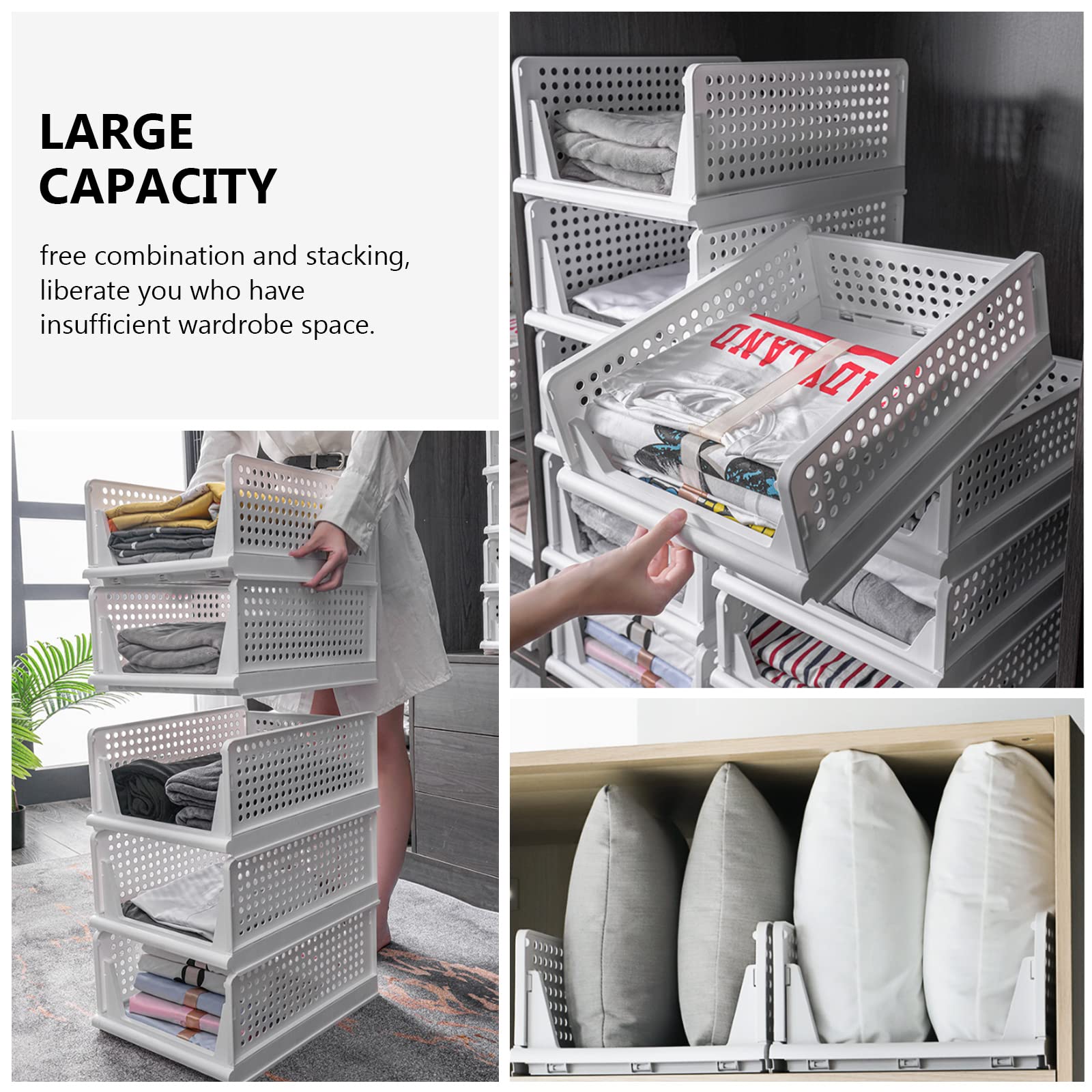 4-Pack Stackable Plastic Storage Drawers - Open Front Bins For Closet, Shelf & Home Organization