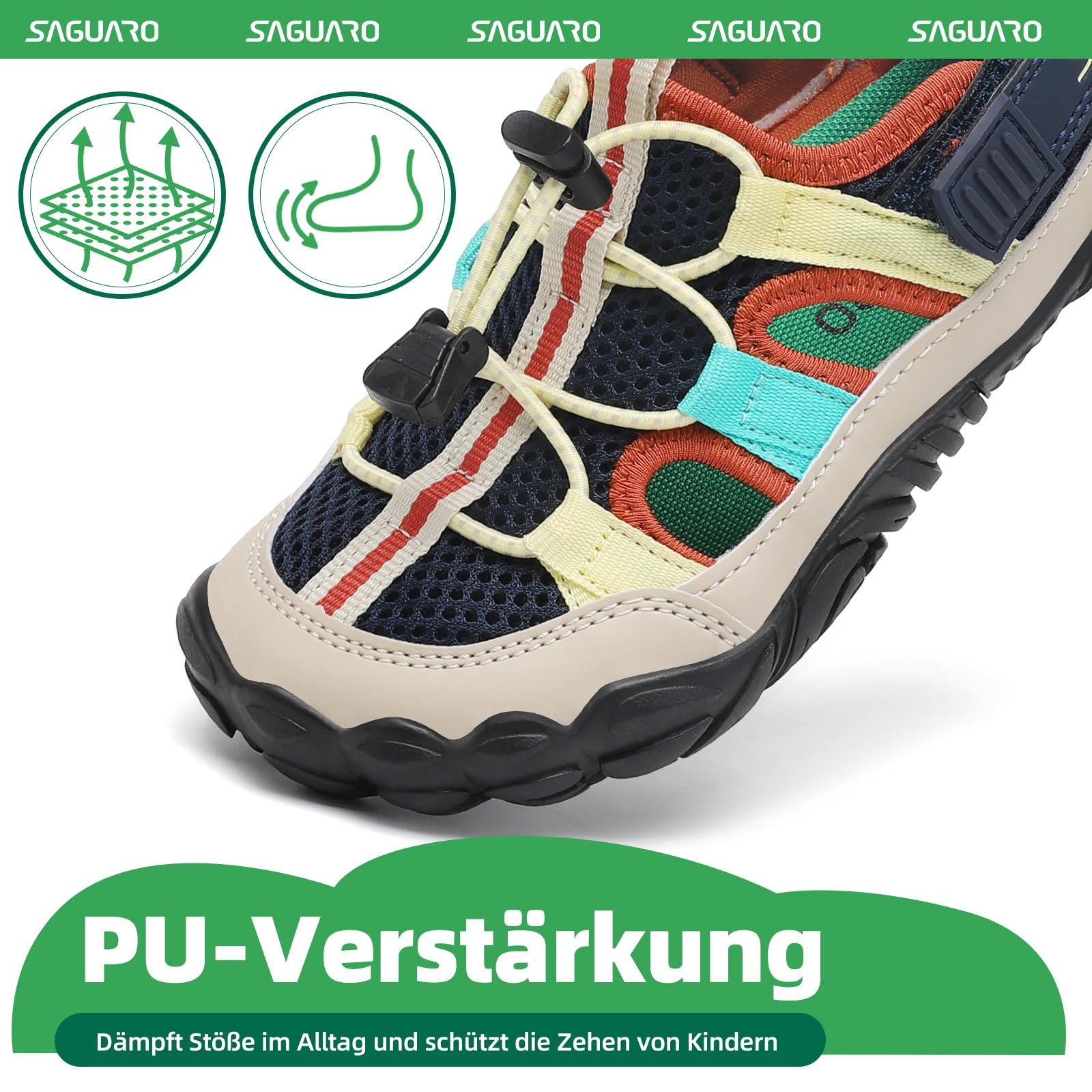 SAGUARO Kinder Geschlossene Sandalen Outdoor Rutschfest Trekkingsandalen mit Breiter Zehenbox und Zero-Drop Solhe,Gr.24-36