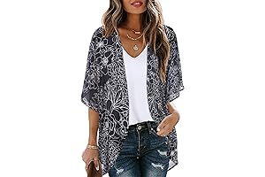 Women's Floral Print Puff Sleeve Kimono Cardigan Loose Cover Up Casual Blouse Tops for Hawaii