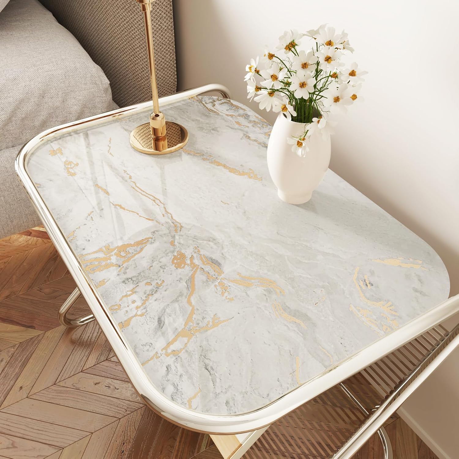 Beige Gold Liquid Marble Contact Paper for Countertops Glossy Marble Wallpaper for Kitchen 24"x118" Vinyl Wall Paper for Bathroom Backsplash Cabinet Cover Table Self Adhesive Modern Granite