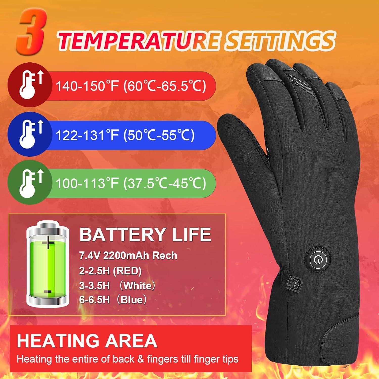 Heated Gloves for Men Women, 7.6V Rechargeable Battery Thickened Heated Waterproof Winter Snow Heated Gloves for Hunting Hiking Skiing Camping Cycling and Other Outdoor Sports