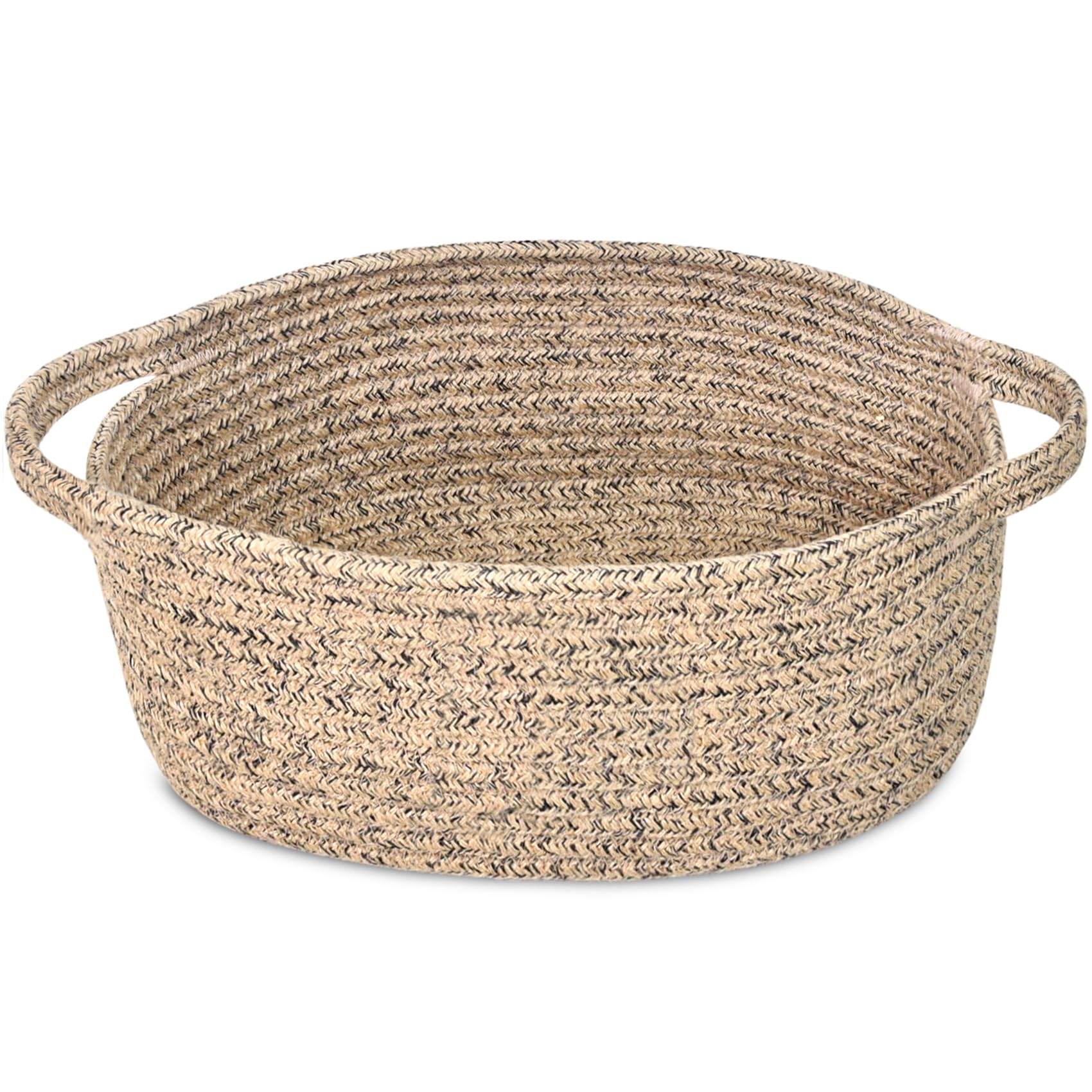 ABenkle Small Basket with Handles, Boho Decorative Rope Woven Dog Cat Toy Storage Bin Shelf Storage Organizer, Easter Christmas Gift Basket, 12"x8"x5"