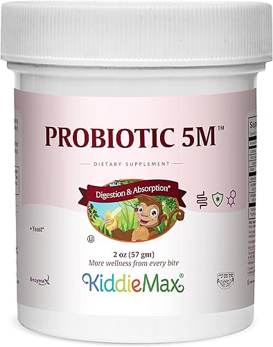 Maxi Health KiddieMax Probiotic 5M - Acidophilus - Flora digestiva saludable - Polvo de 2 onzas - Kosher