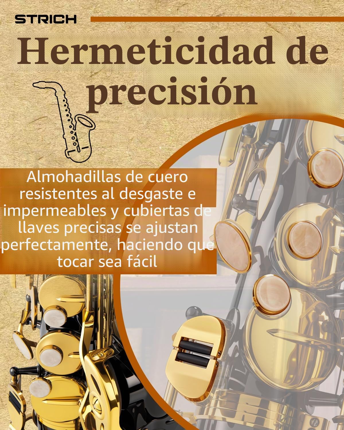 STRICH Kit de saxofón alto para estudiantes principiantes, con correa para el cuello, boquilla y lengüetas, ideal para la banda del colegio y para practicar en casa, SSA-31B, negro
