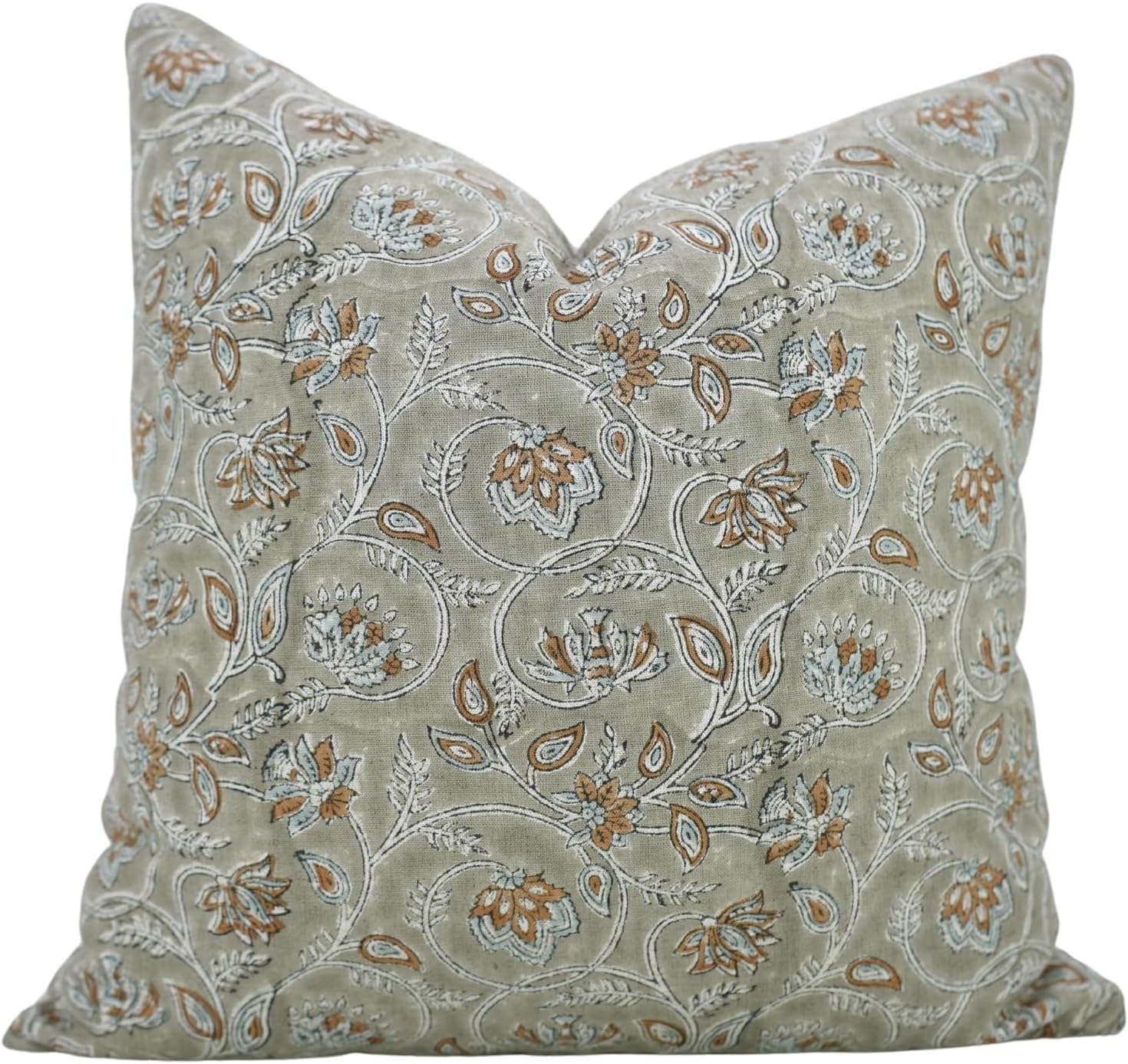 Handmade Block Print Decorative 12X20 Inches Throw Pillowcase Cushion Cover with Hidden Zipper for Sofa, Couch, Farmhouse, Summer, Spring, Fall Decoration, Saraswati, Rust