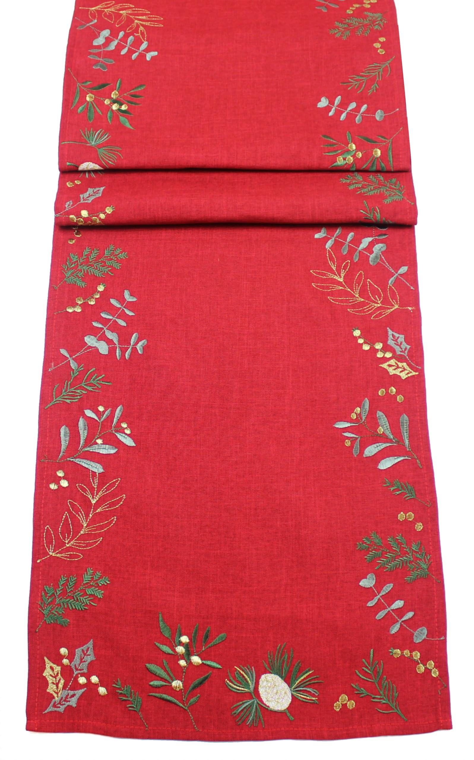 Peggy Wilkins Red/Multi Guinevere Christmas Embroide Table Runner - 14" X 75"