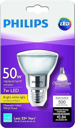 Miniatura 2 de Philips LED Classic PAR20 - Bombilla LED de cristal regulable (40 grados), 500 lúmenes, 3000 Kelvin, 7 vatios (equivalente a 50 vatios), base E26,