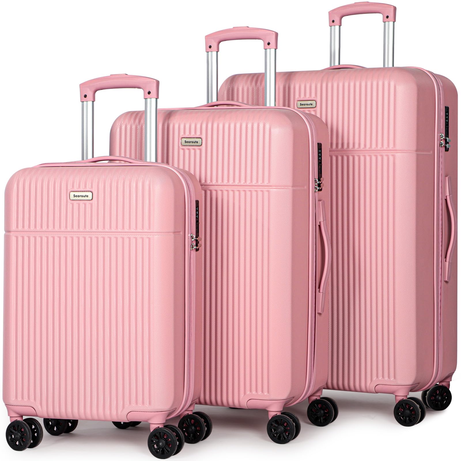 Luggage Sets 3 Piece, Suitcase Sets 3 Family Suitcases Hard Shell 4 Wheels Lightweight Suitcase Travel Set with TSA Lock, Small + Medium + Large (Pink)