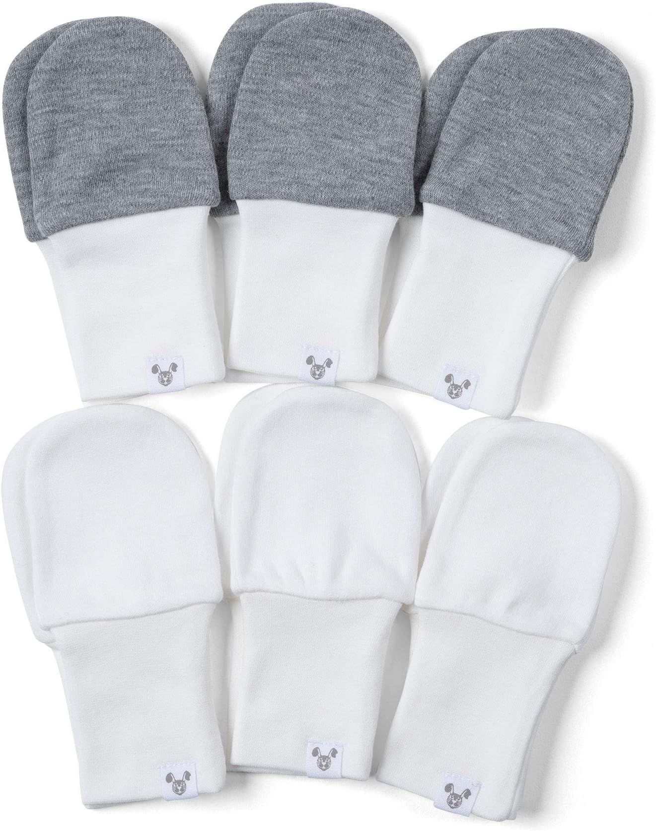 Crummy Bunny Grey White Mittens - Fits Age 6 to 12 Months Old - 6 Pack of Baby Mittens