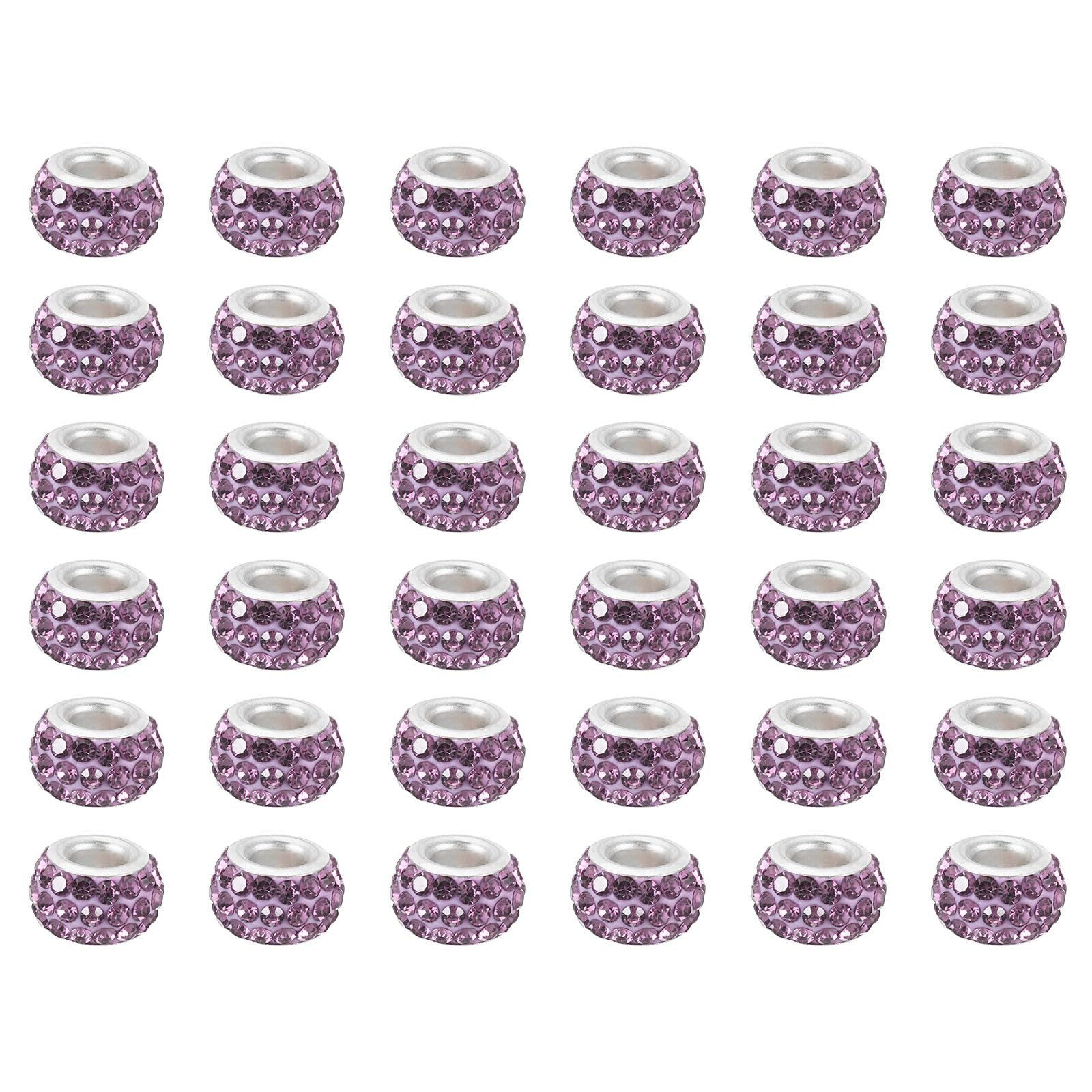 PATIKIL 5mm Hole Rhinestone European Spacer Beads for Jewelry Making, 60 Pack Crystal Clay Polymer Beads Craft Supplies for Craft Decor Chain Bracelets DIY, Purple